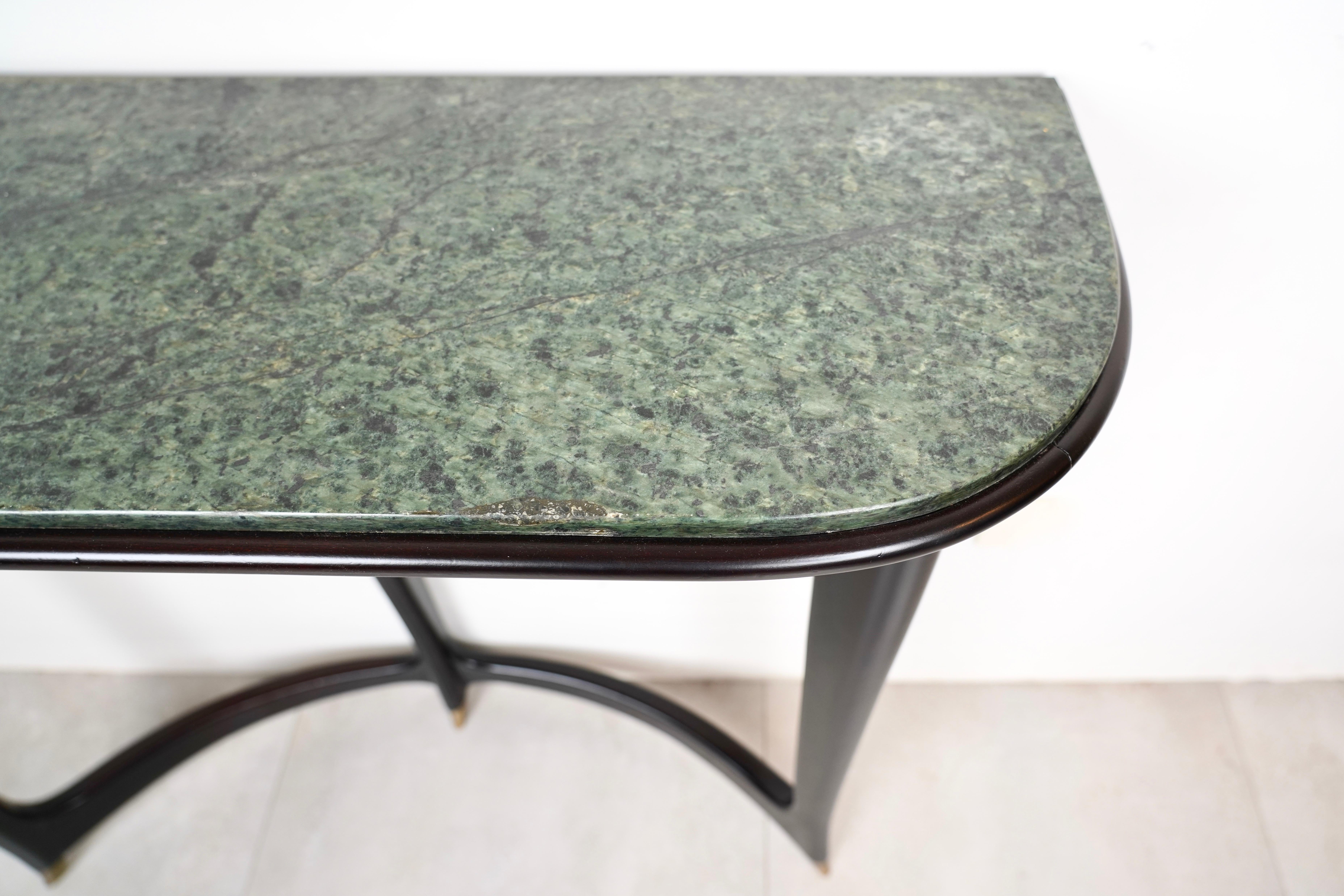 Console Table Wood, Brass & Green Marble by Guglielmo Ulrich, Italy, 1940s For Sale 8