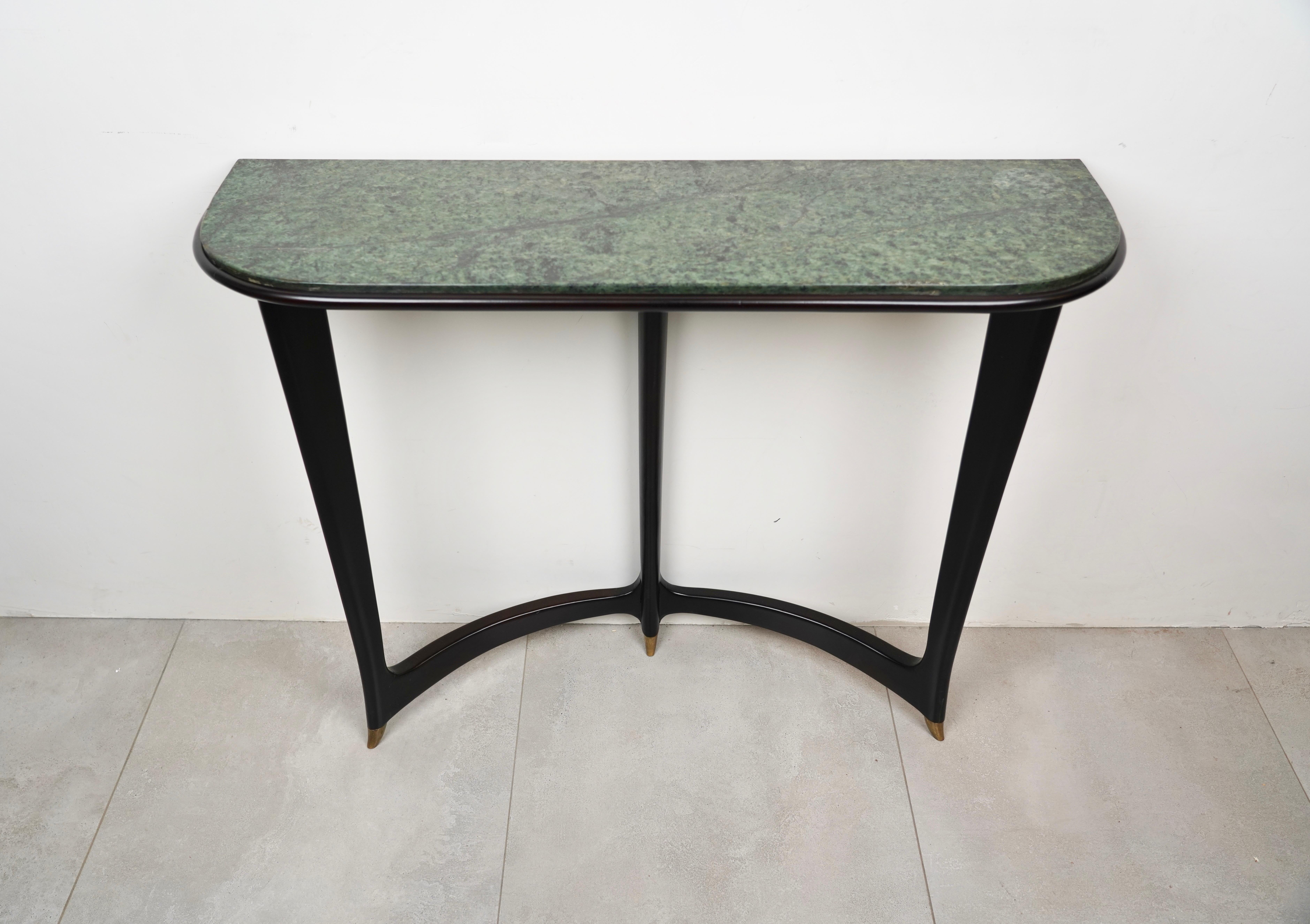 Console Table Wood, Brass & Green Marble by Guglielmo Ulrich, Italy, 1940s For Sale 9