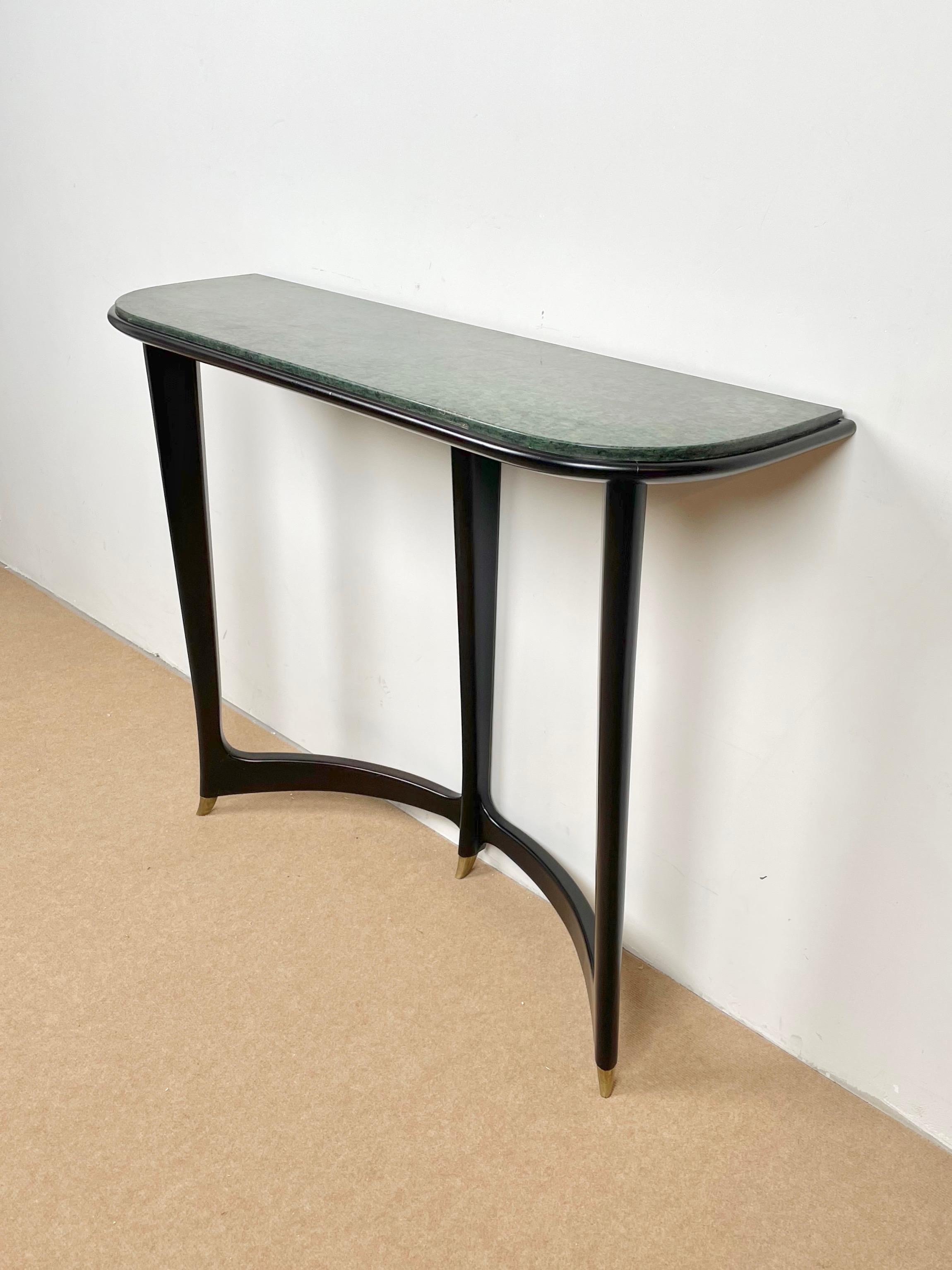 Mid-Century Modern Console Table Wood, Brass & Green Marble by Guglielmo Ulrich, Italy, 1940s For Sale