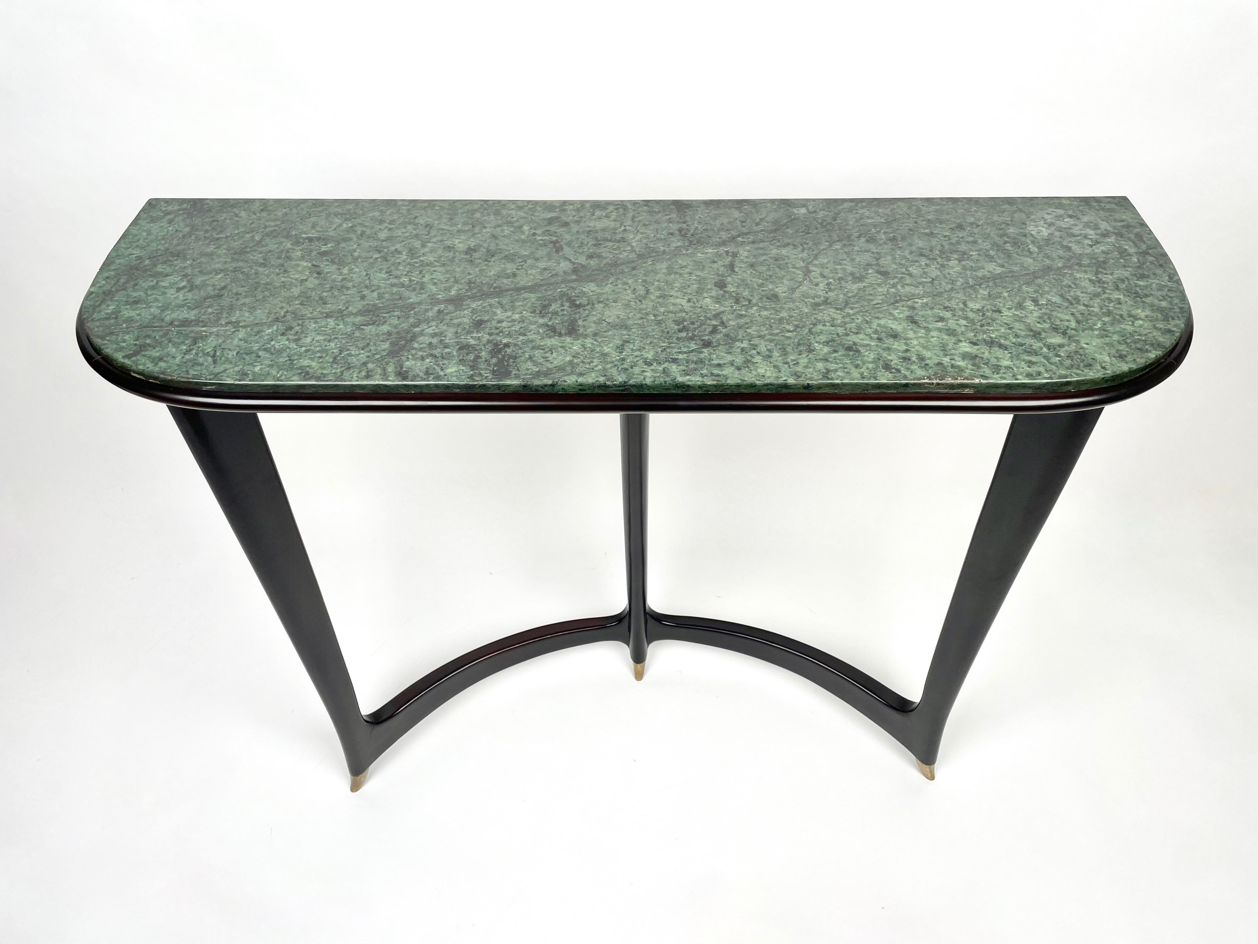 Console Table Wood, Brass & Green Marble by Guglielmo Ulrich, Italy, 1940s For Sale 3