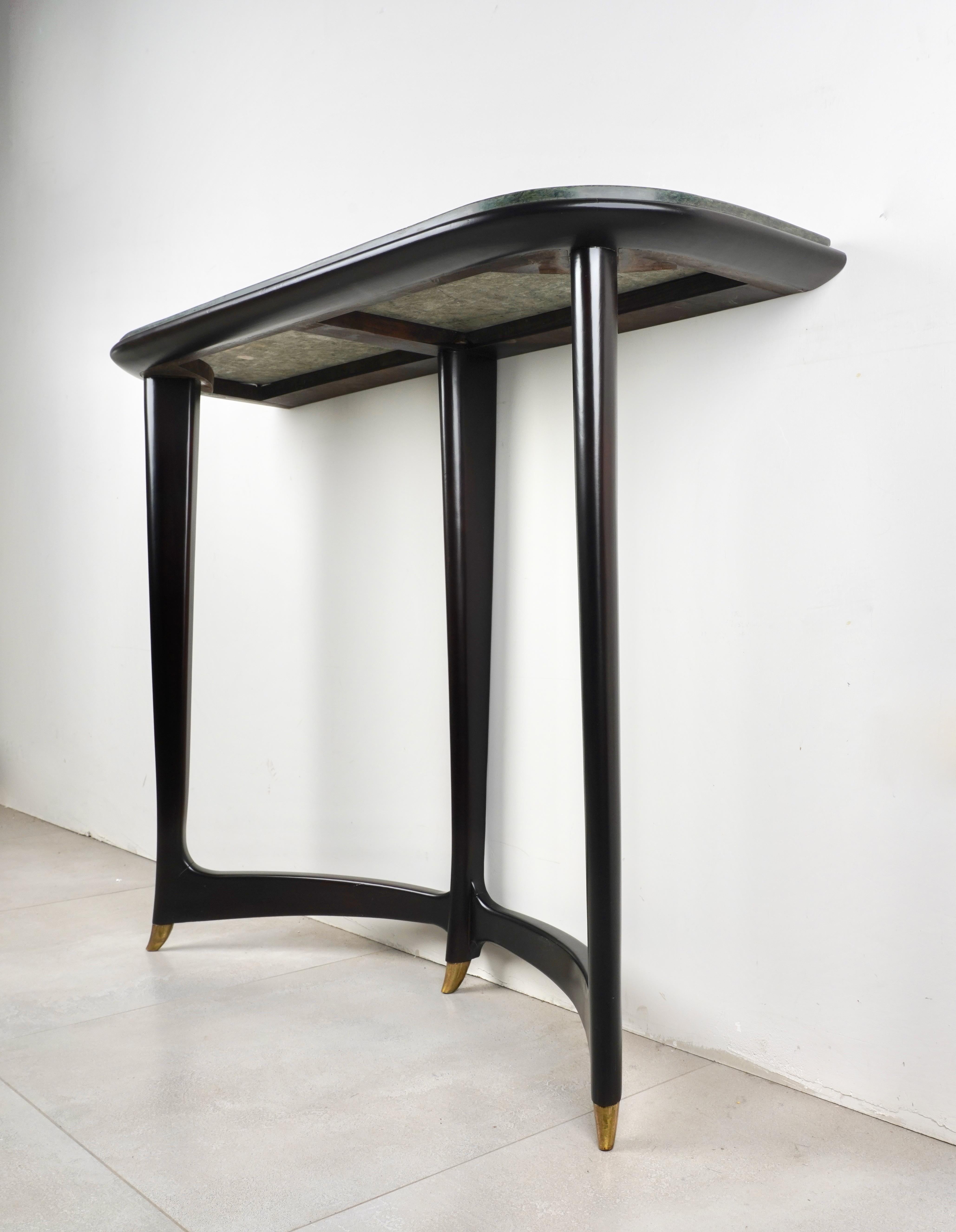 Console Table Wood, Brass & Green Marble by Guglielmo Ulrich, Italy, 1940s For Sale 2