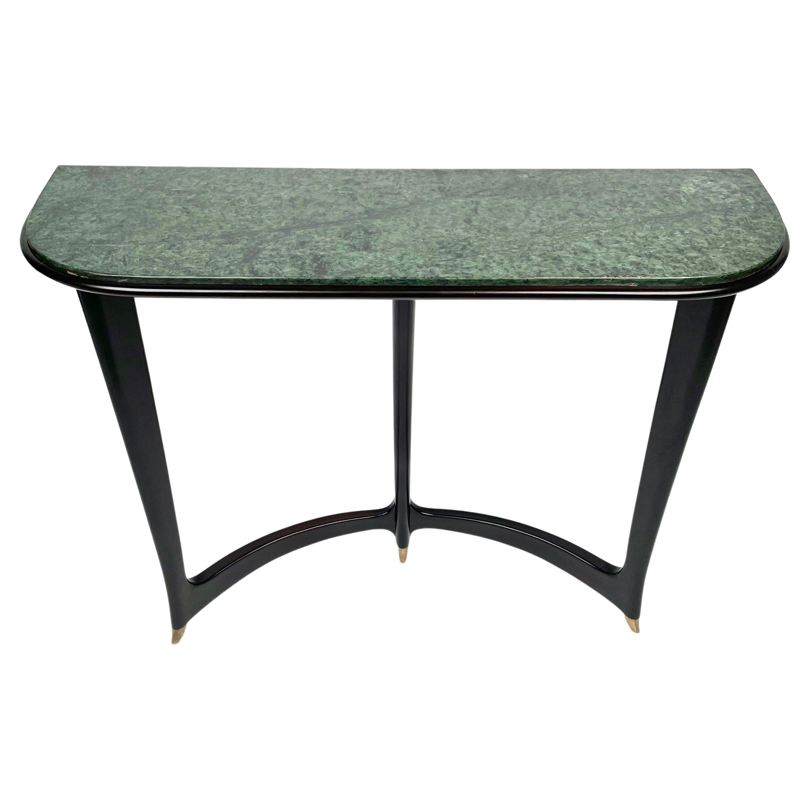 Console Table Wood, Brass & Green Marble by Guglielmo Ulrich, Italy, 1940s For Sale