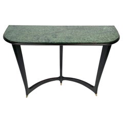 Tavolo Consolle in Wood, Ottone e Marmo Verde di Guglielmo Ulrich, Italia, anni '40
