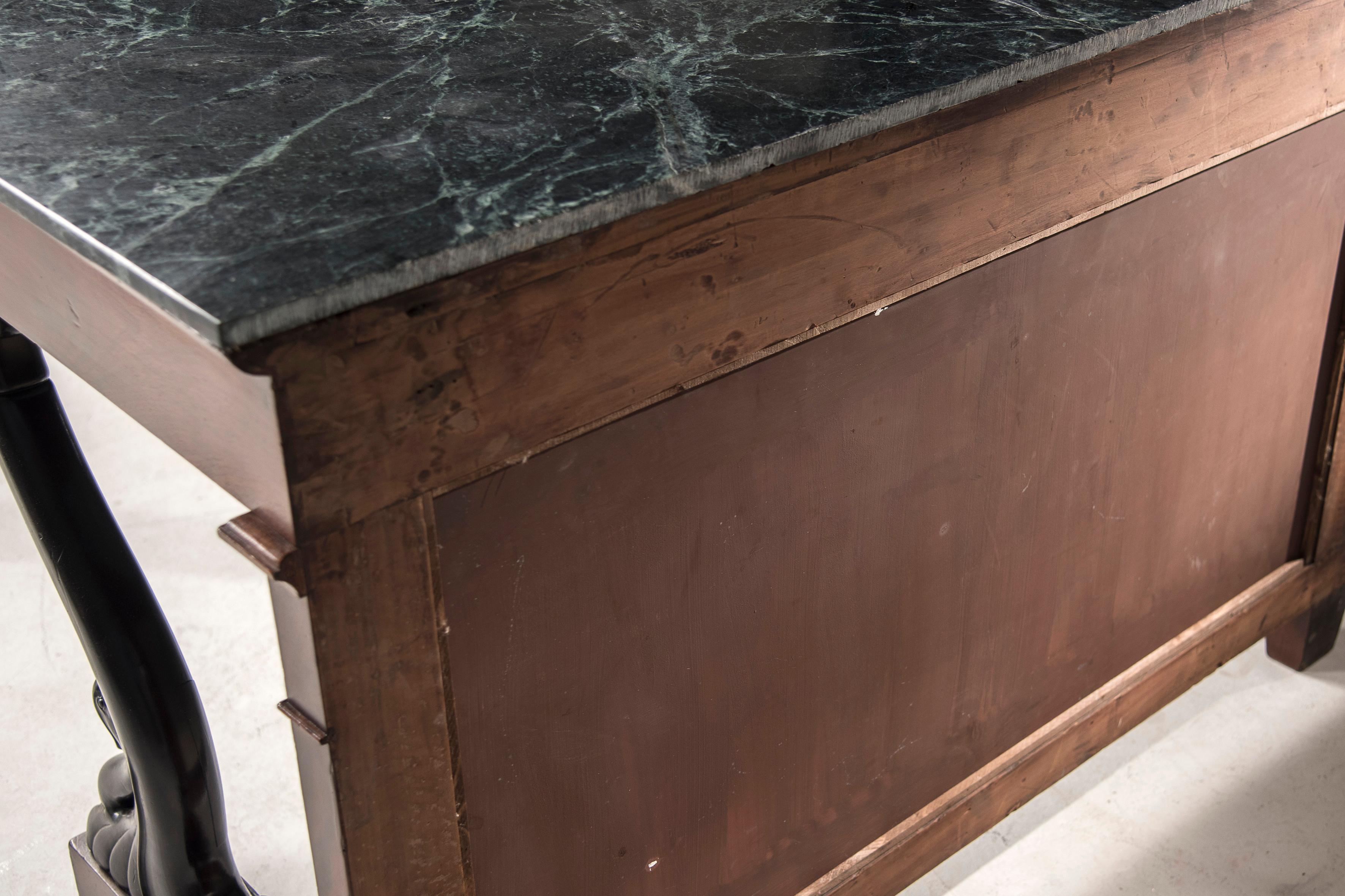 Table console Empire en acajou et Antiquités avec plateau en marbre Antique Mirror back en vente 6