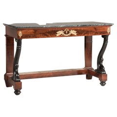 Antique Empire Console Table with Wood and Marble Top, Circa 1800