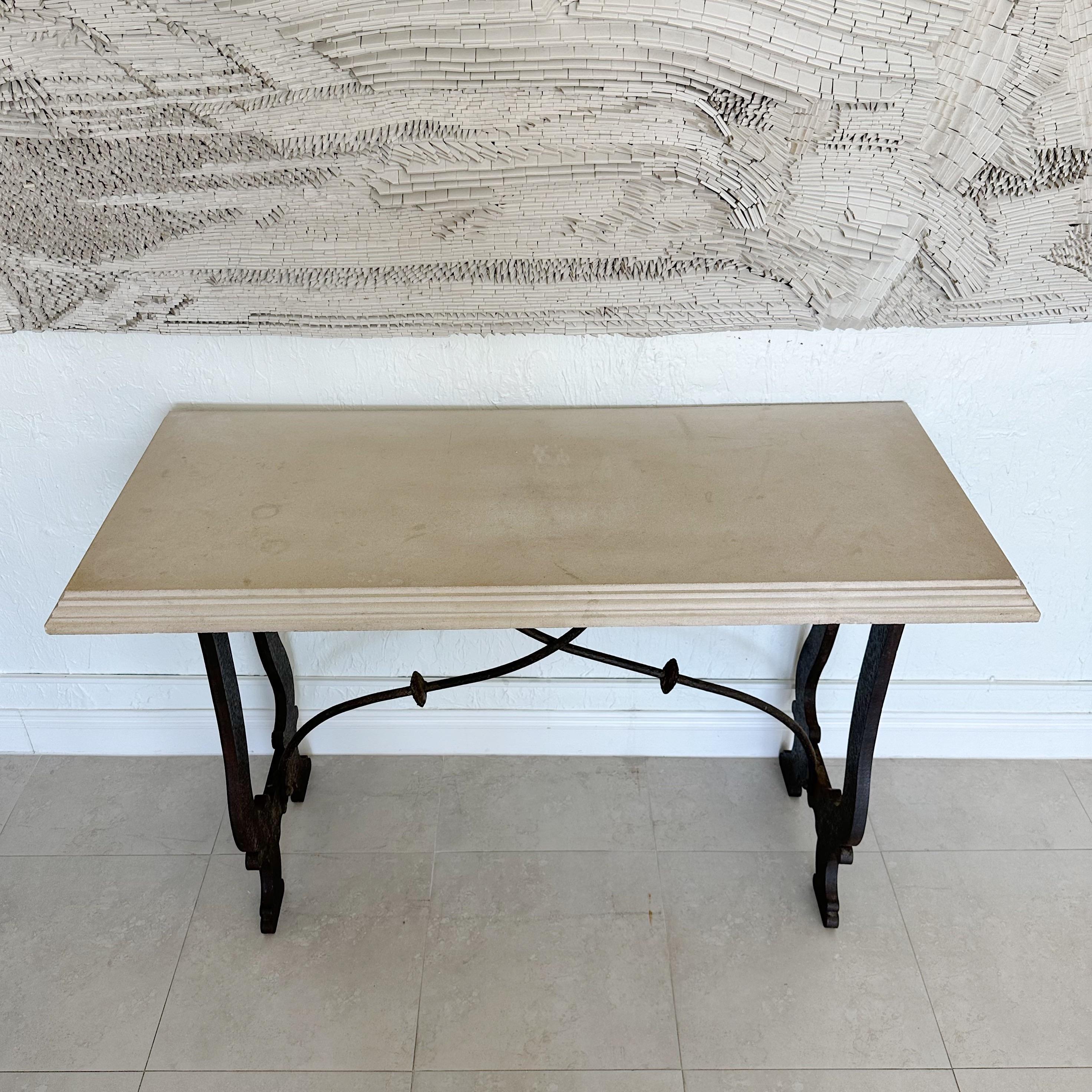 Console Tables with Stone Tops and Iron Bases in 18th Century Style, 1980s 3