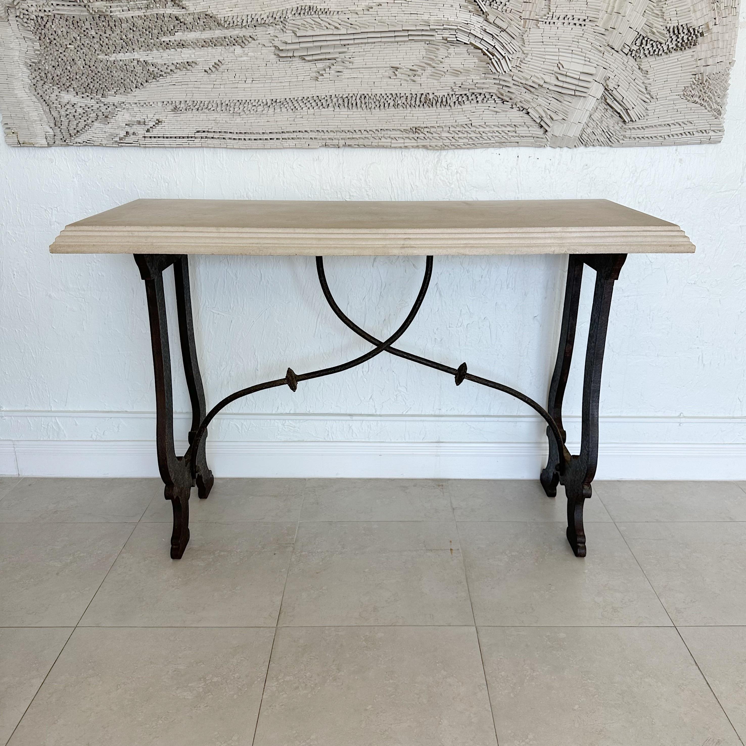 American Console Tables with Stone Tops and Iron Bases in 18th Century Style, 1980s