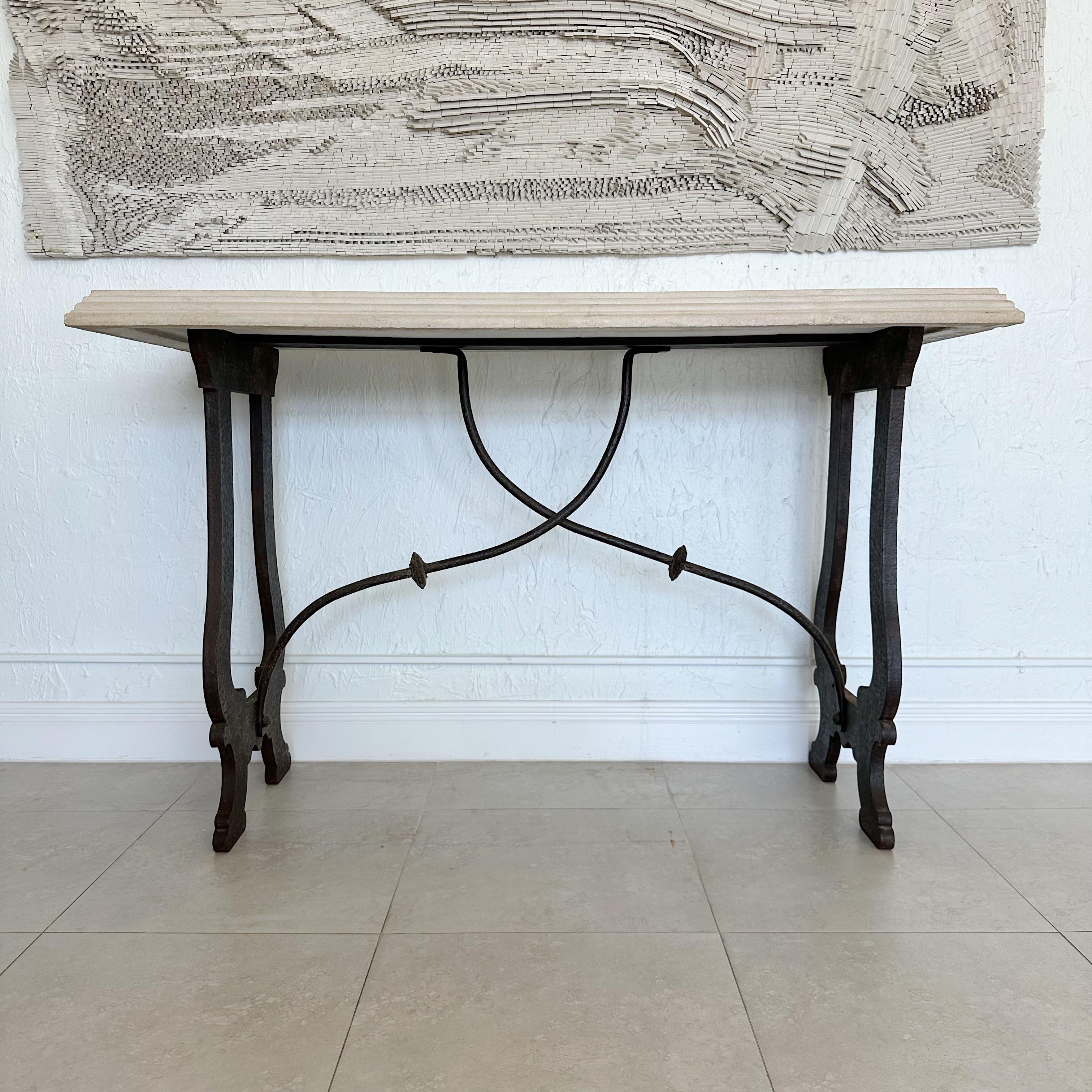 Hand-Crafted Console Tables with Stone Tops and Iron Bases in 18th Century Style, 1980s