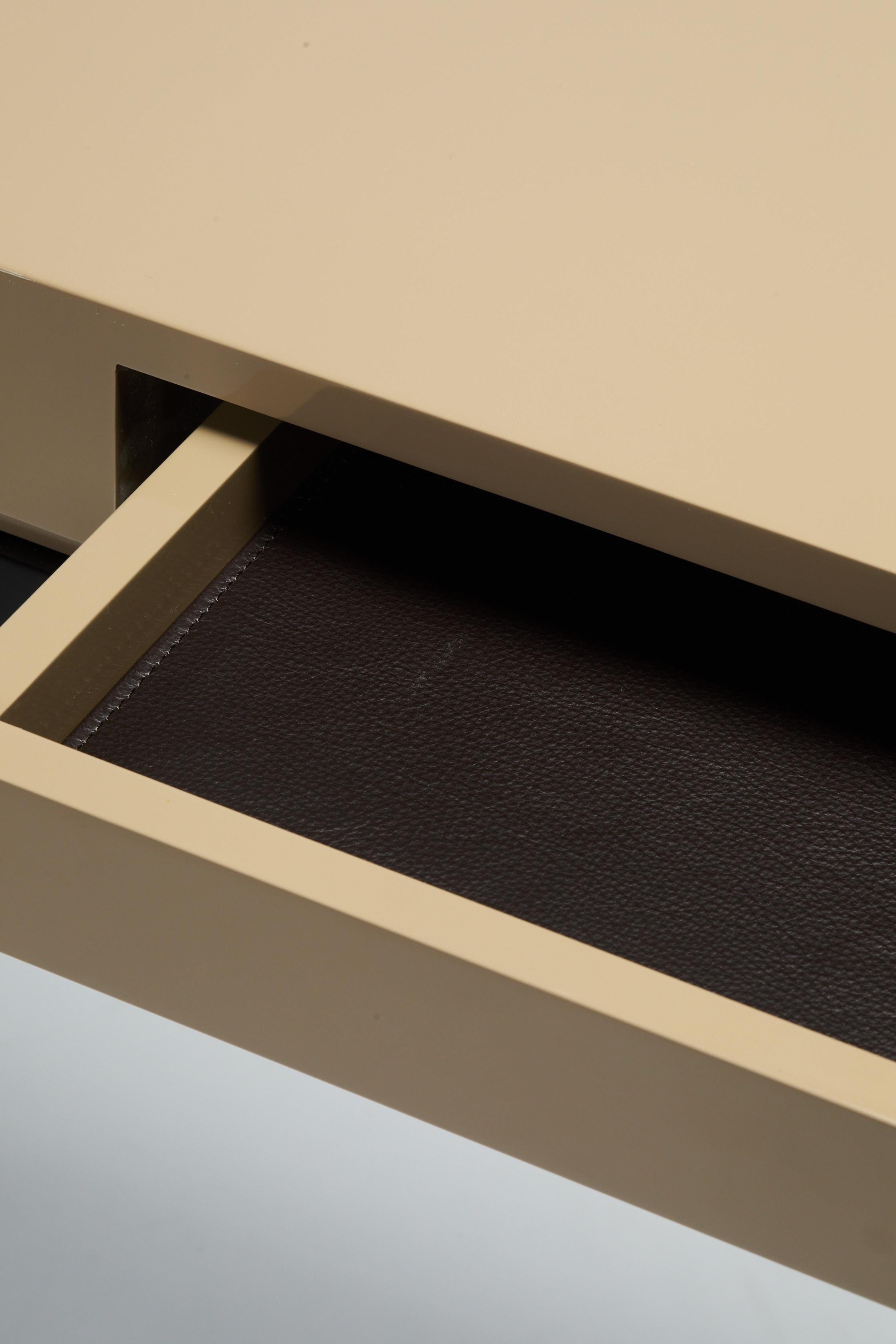 Minimalist Console, TARA by Reda Amalou, 2020, Beige Lacquer Top, Walnut, 140 cm For Sale