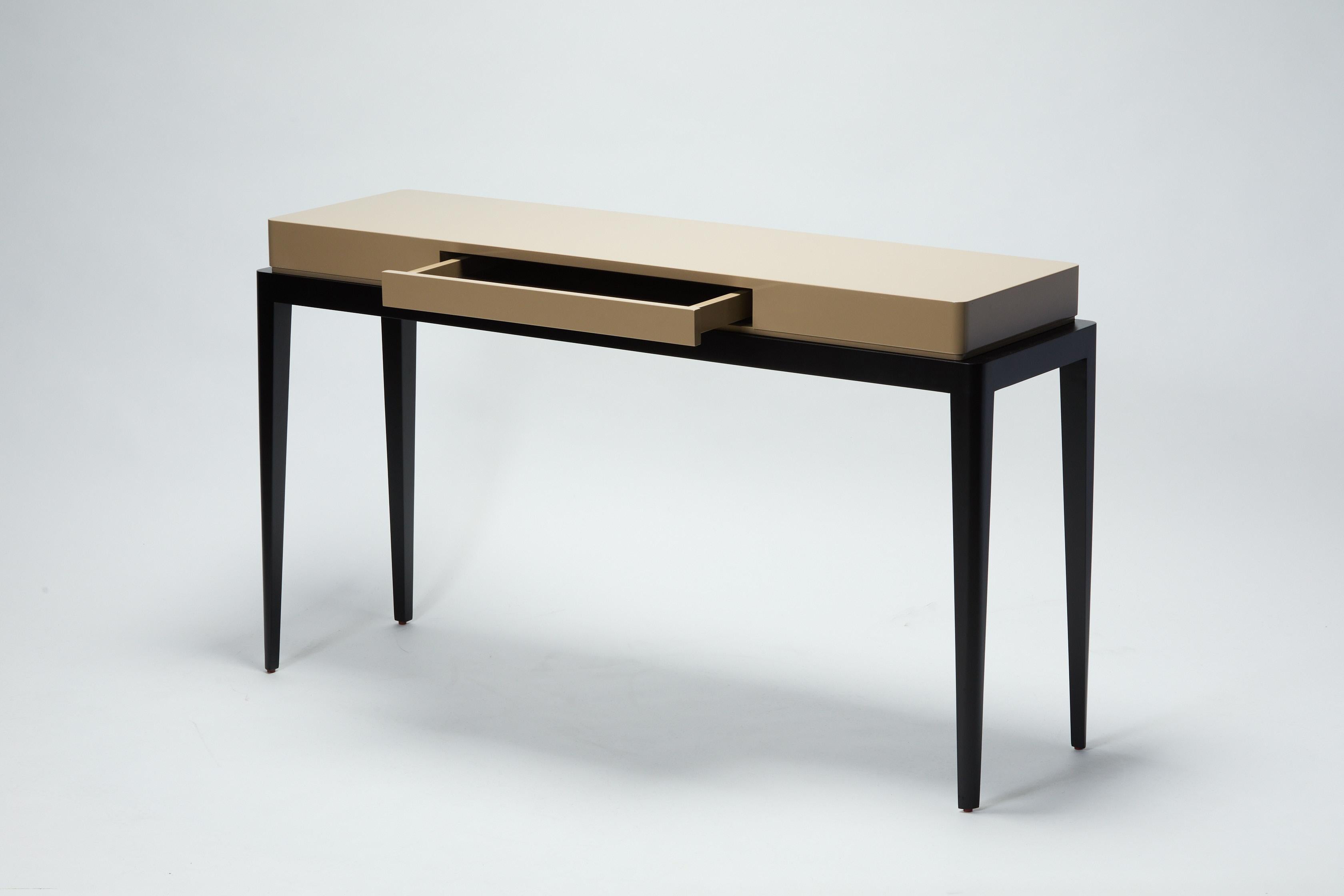 Minimalist Console, TARA by Reda Amalou, 2020, Beige Lacquer Top, Walnut, 160 cm For Sale