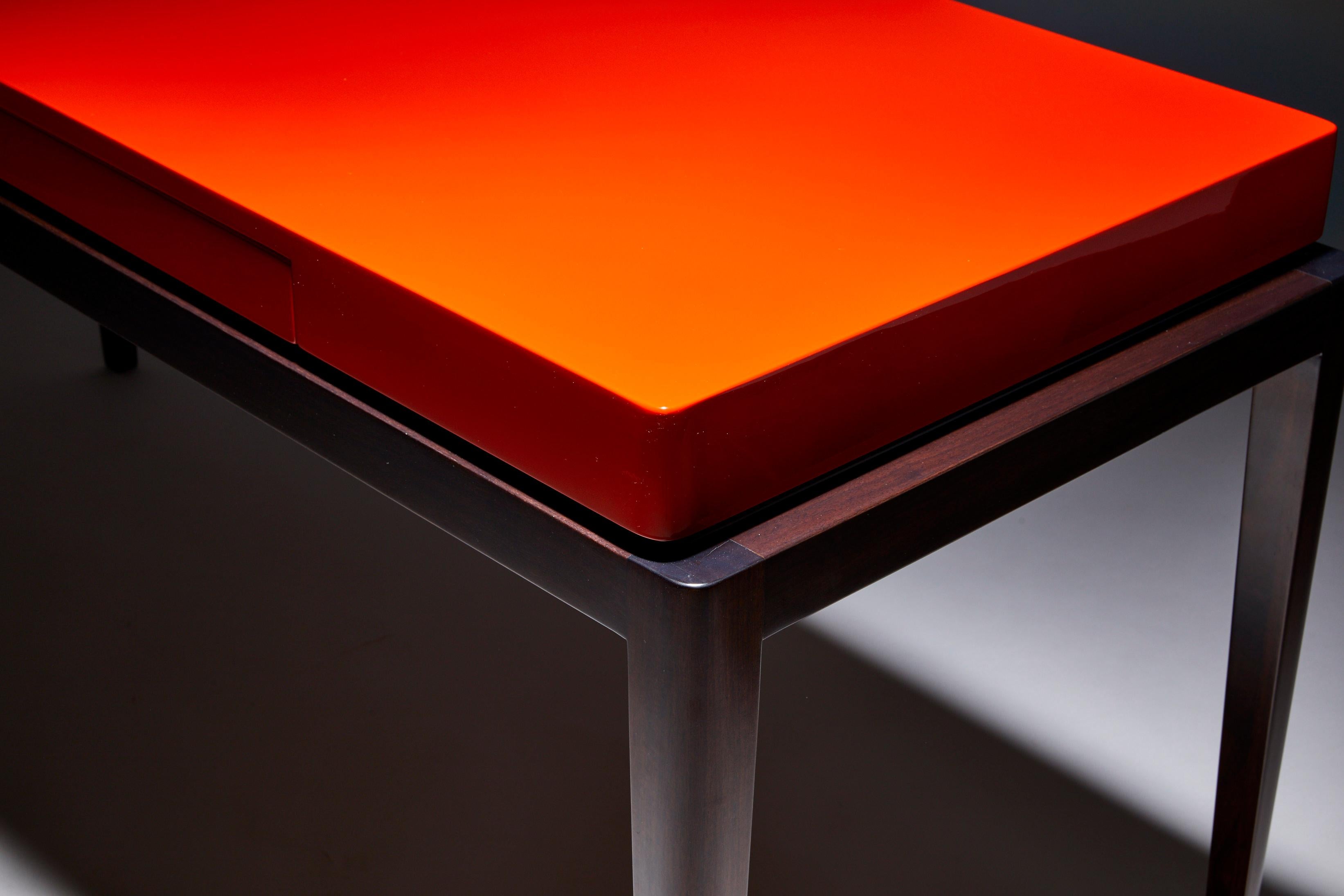 Console, TARA by Reda Amalou, 2020, Orange Lacquer Top, Walnut, 140cm For Sale 2