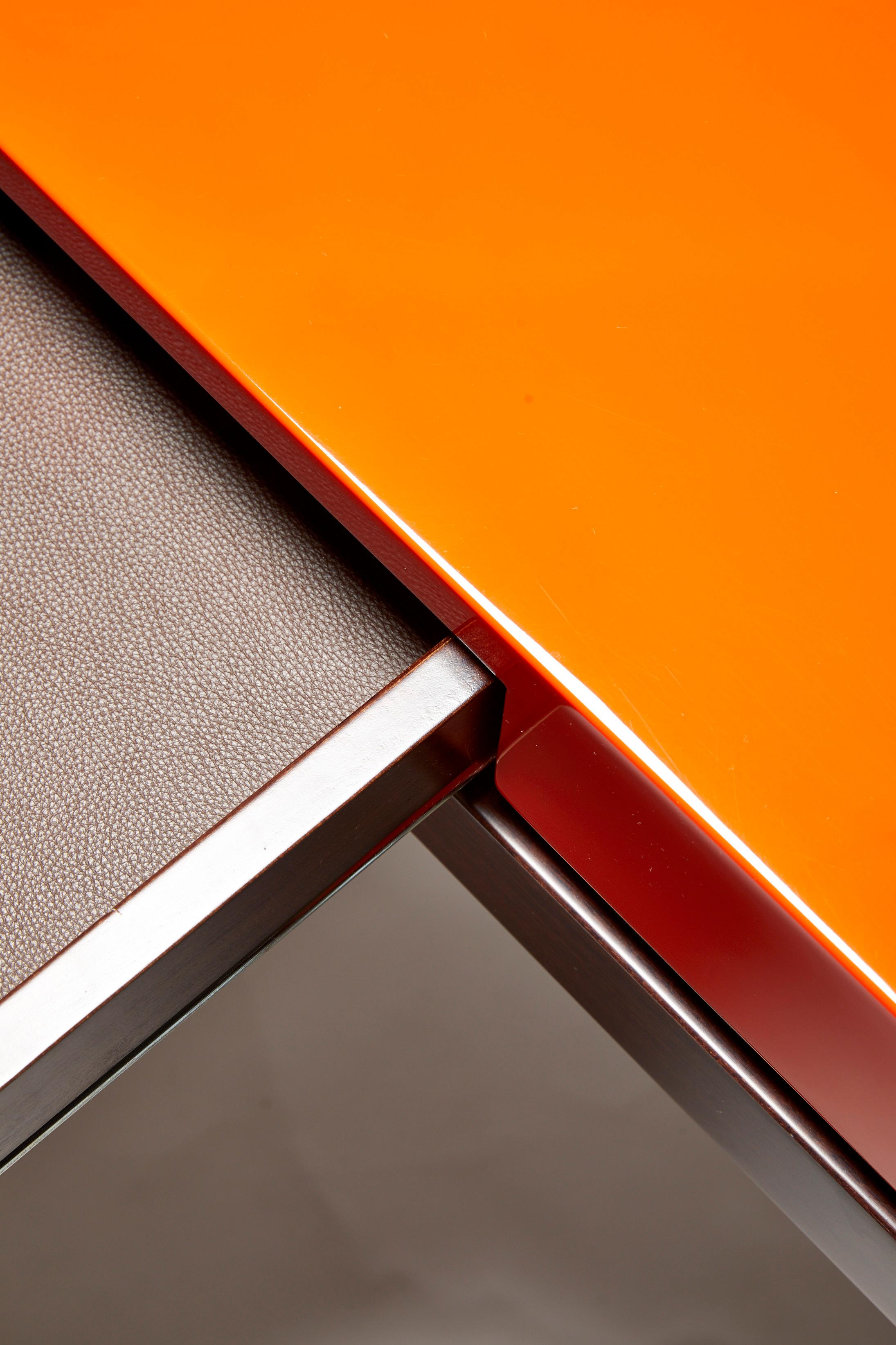 Italian Console, TARA by Reda Amalou, 2020, Orange Lacquer Top, Walnut, 140cm For Sale
