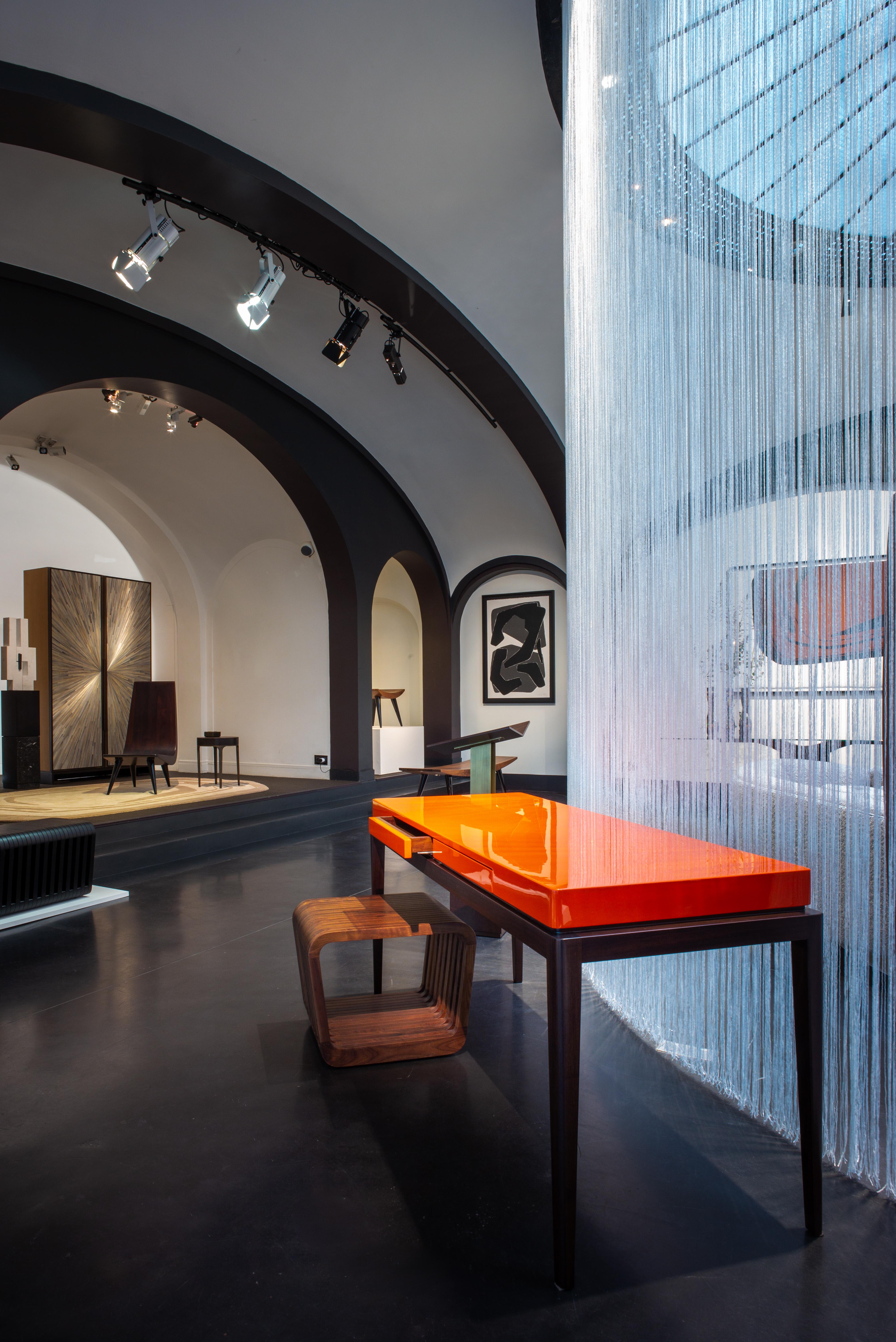Console, TARA by Reda Amalou, 2020, Orange Lacquer Top, Walnut, 140cm In New Condition For Sale In Paris, FR