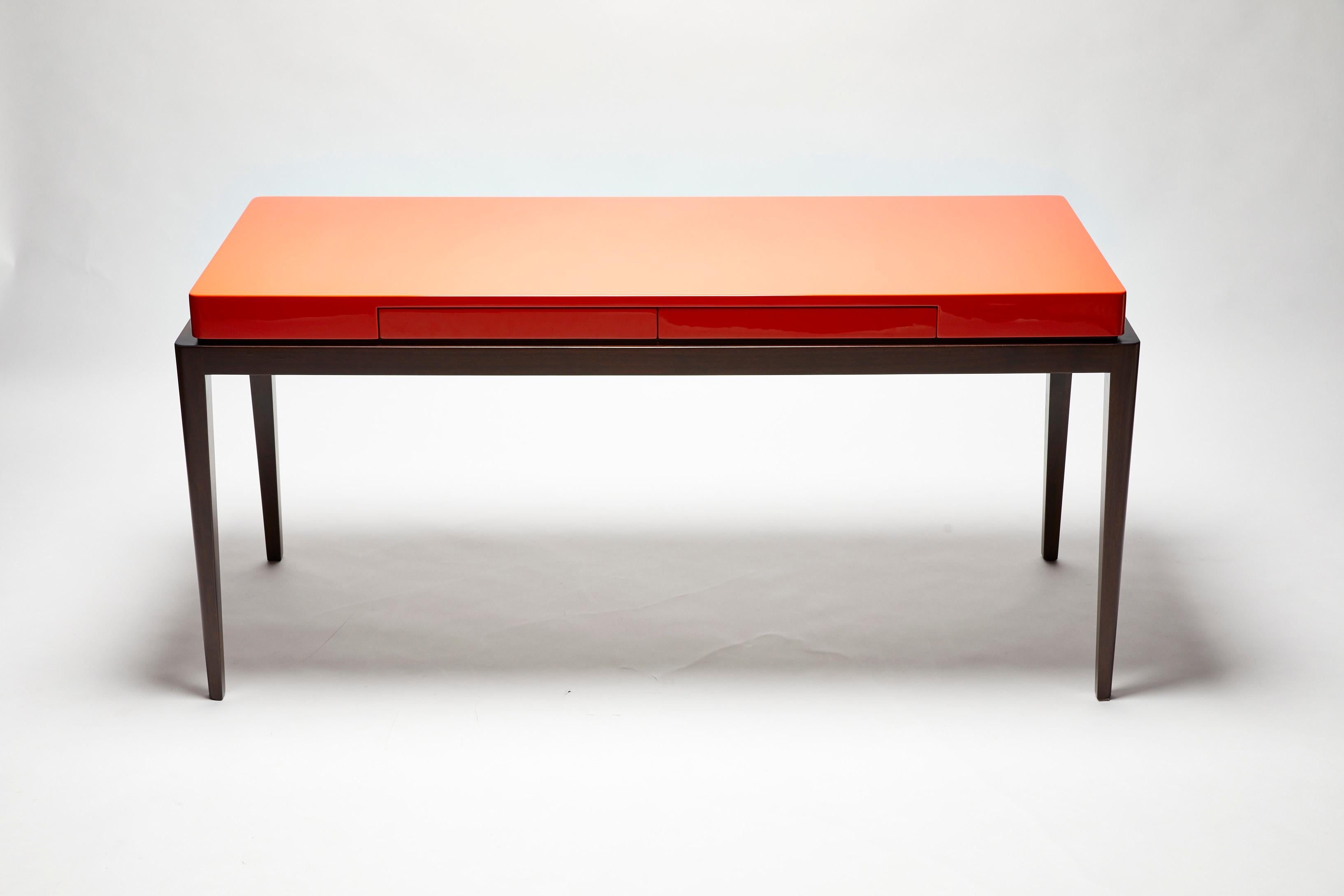 Italian Console, TARA by Reda Amalou, 2020, Orange Lacquer Top, Walnut, 140cm For Sale