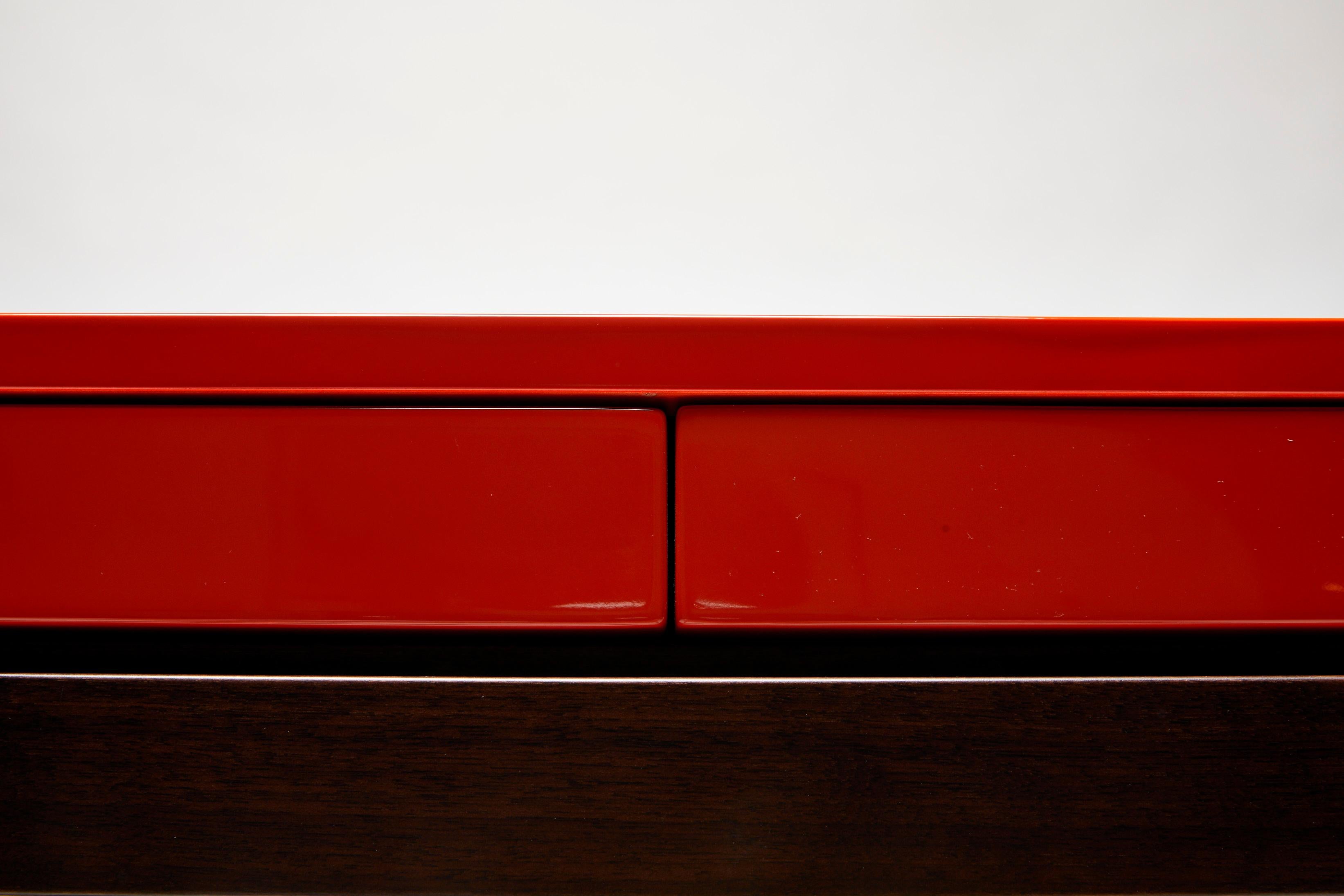 Contemporary Console, TARA by Reda Amalou, 2020, Orange Lacquer Top, Walnut, 140cm For Sale