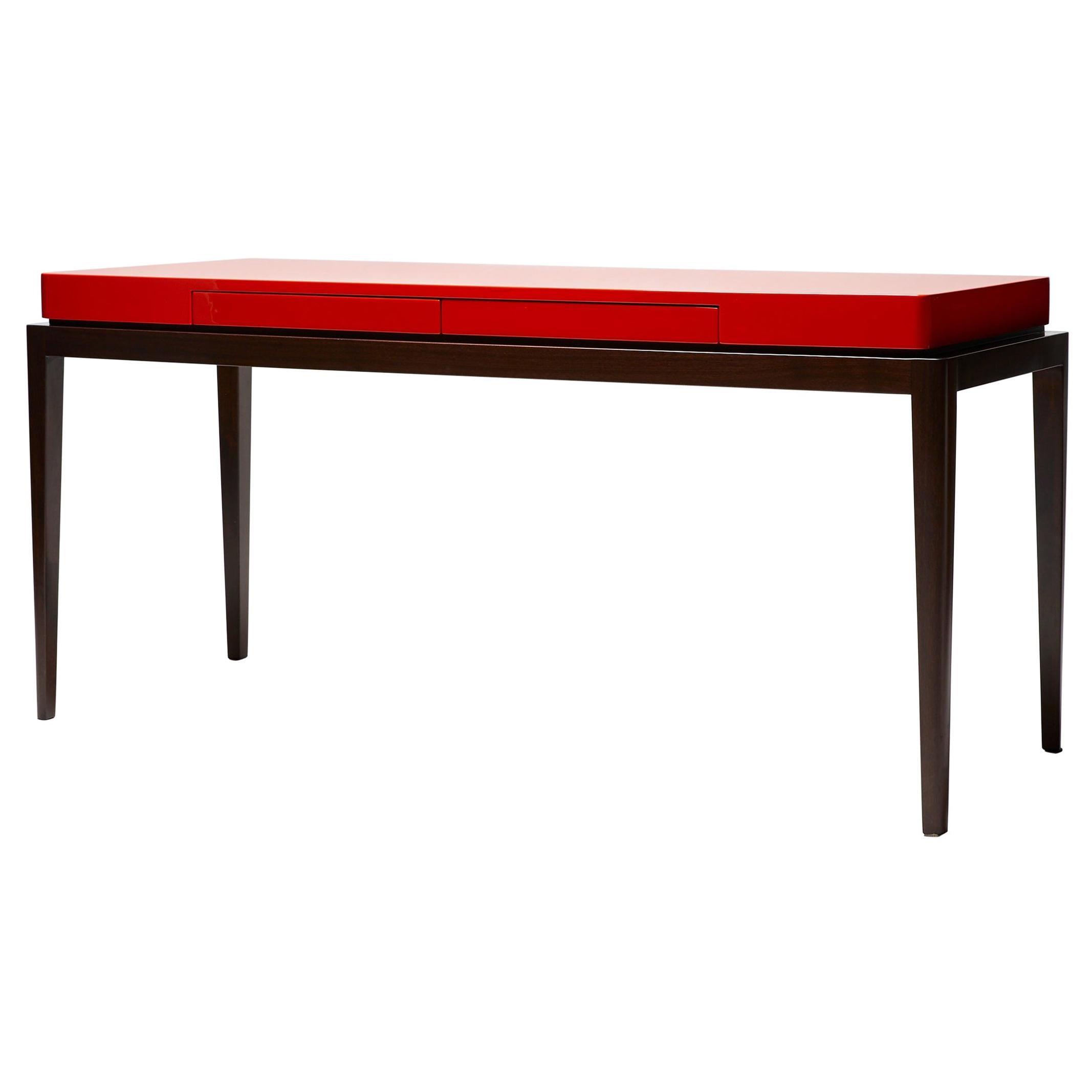 Console TARA de Reda Amalou, 2020, dessus en laque orange, noyer, 140 cm