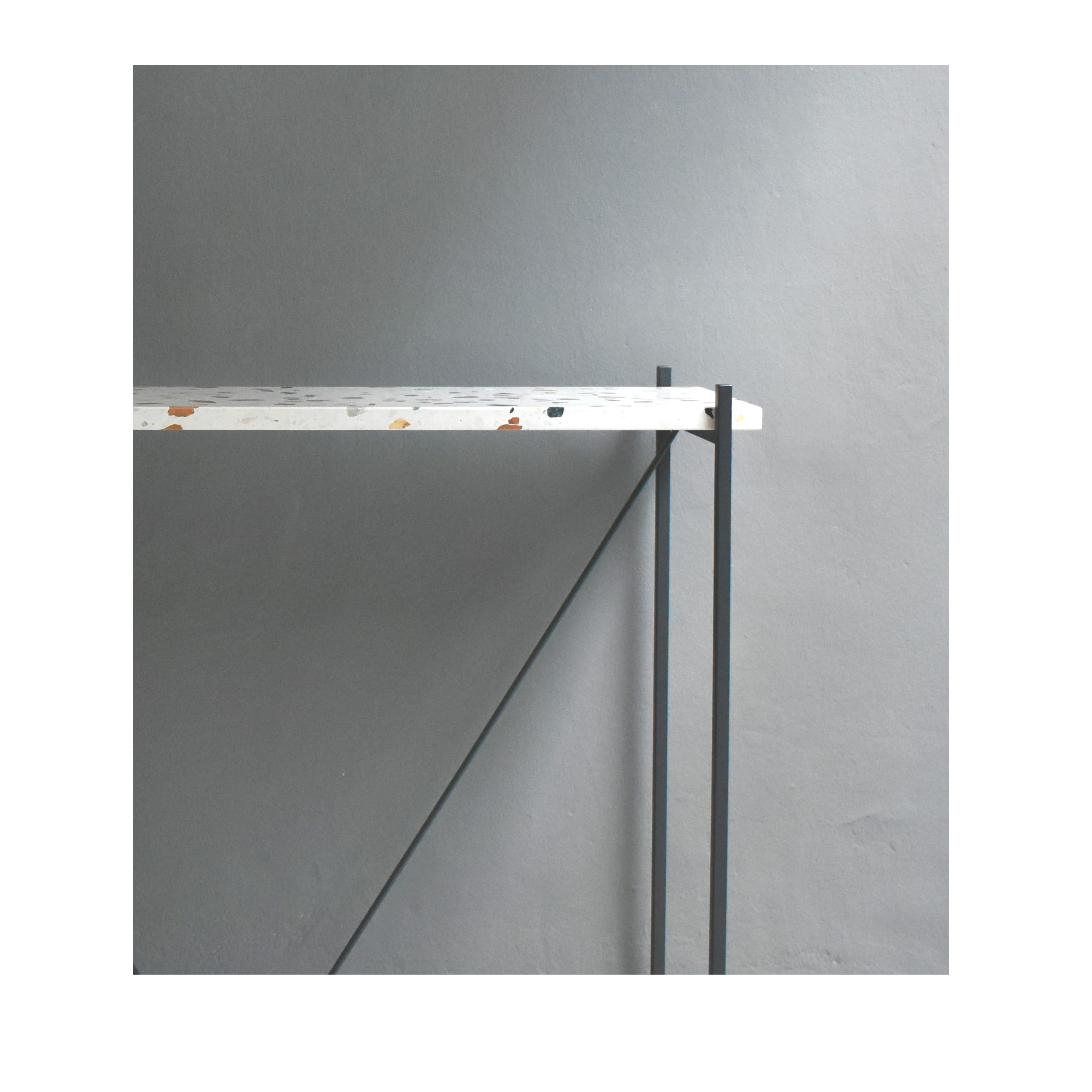 Mid-Century Modern Console 'Tekno', Grey Iron Structure and Cement Marble Top For Sale