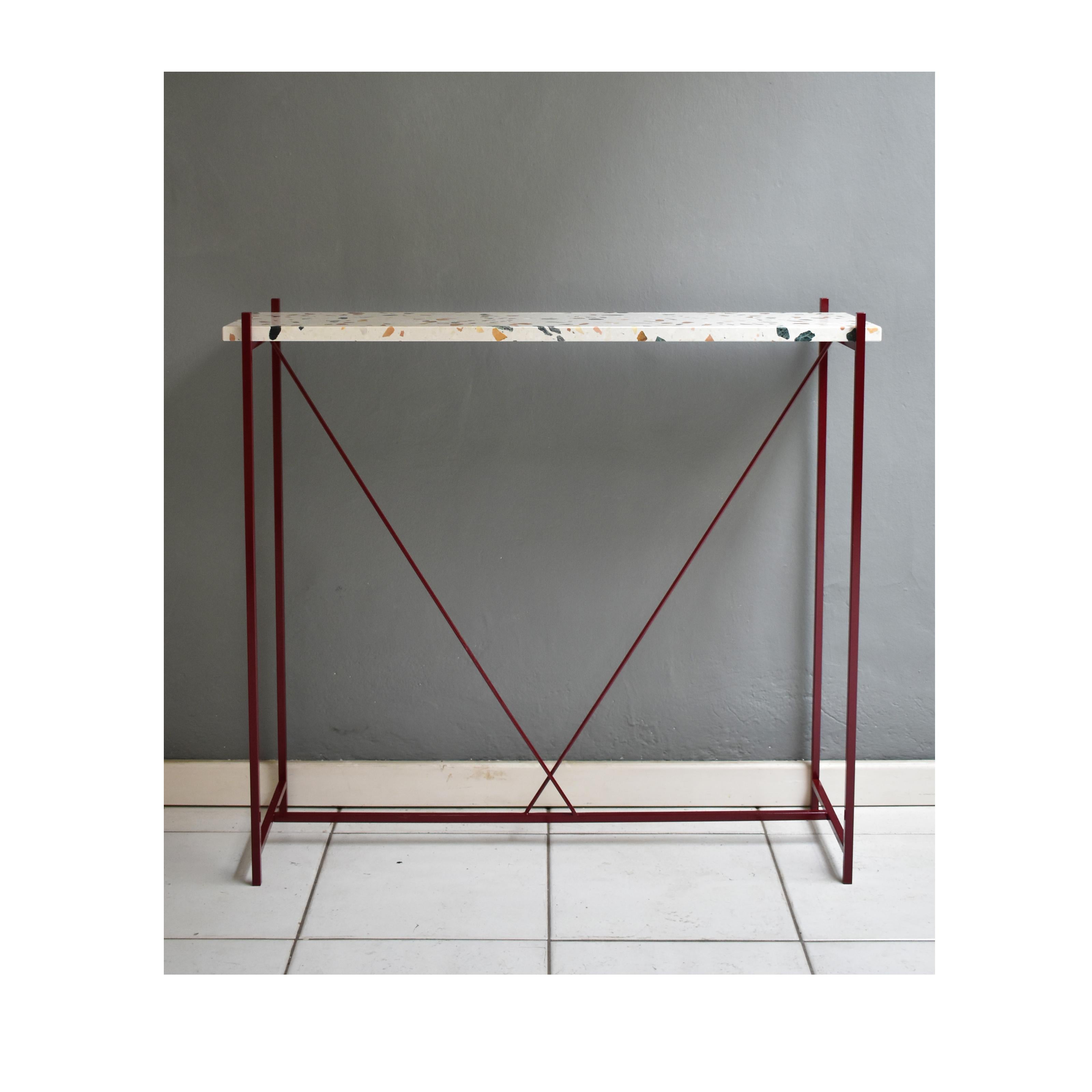 Modern Console 'Tekno', Iron Structure and Cement Marble Top For Sale
