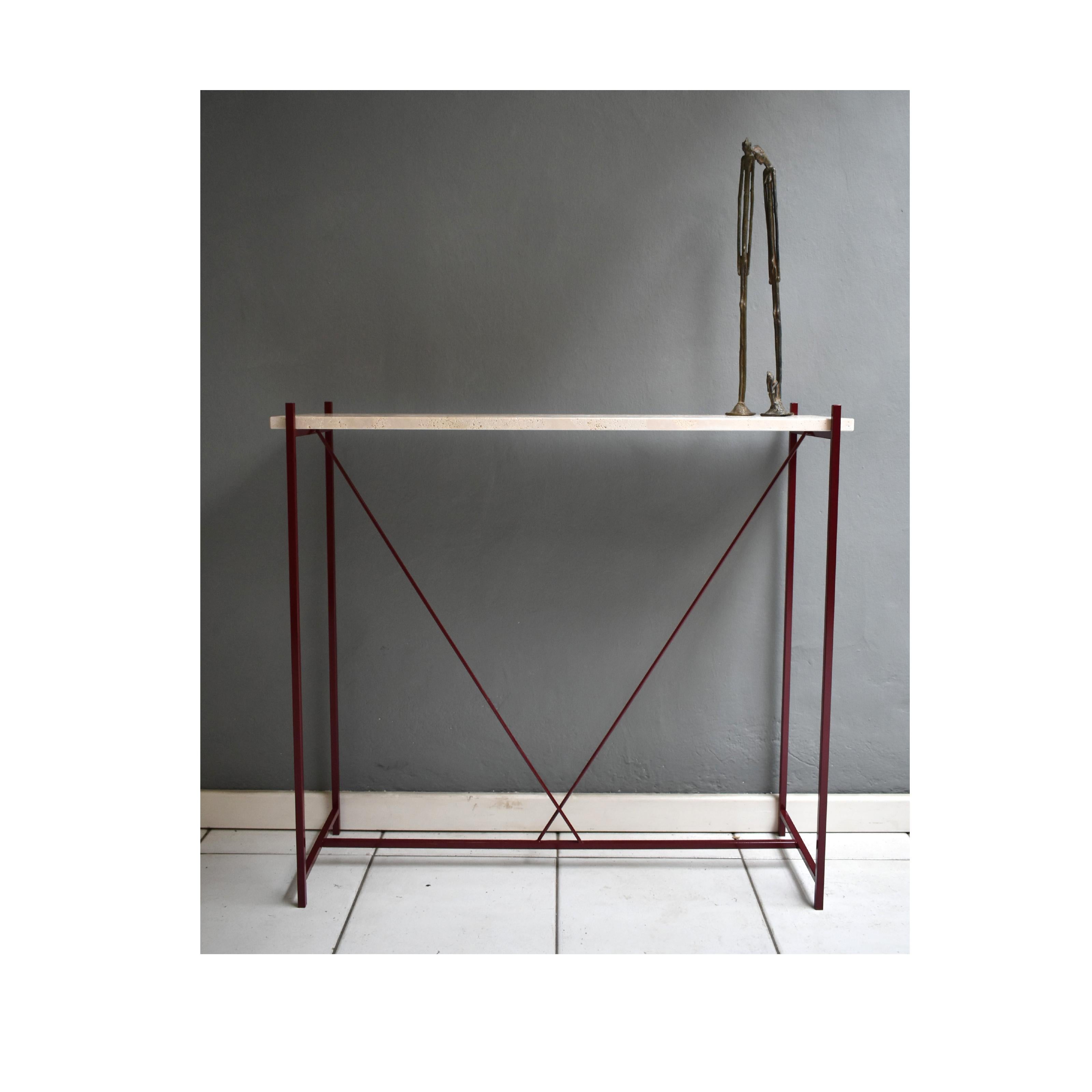Modern Console 'Tekno', Iron Structure and Travertine Marble Top For Sale
