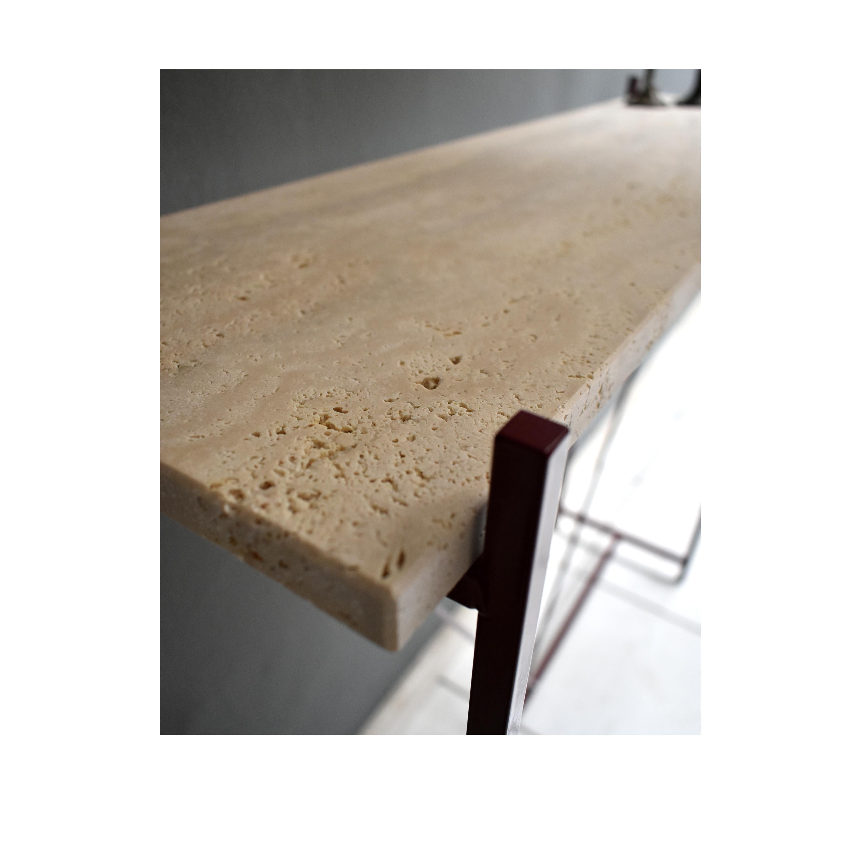 Console 'Tekno', Iron Structure and Travertine Marble Top In New Condition For Sale In Milan, IT
