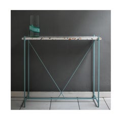 Console 'Tekno', Light Blue Iron Structure and Cement Marble Top