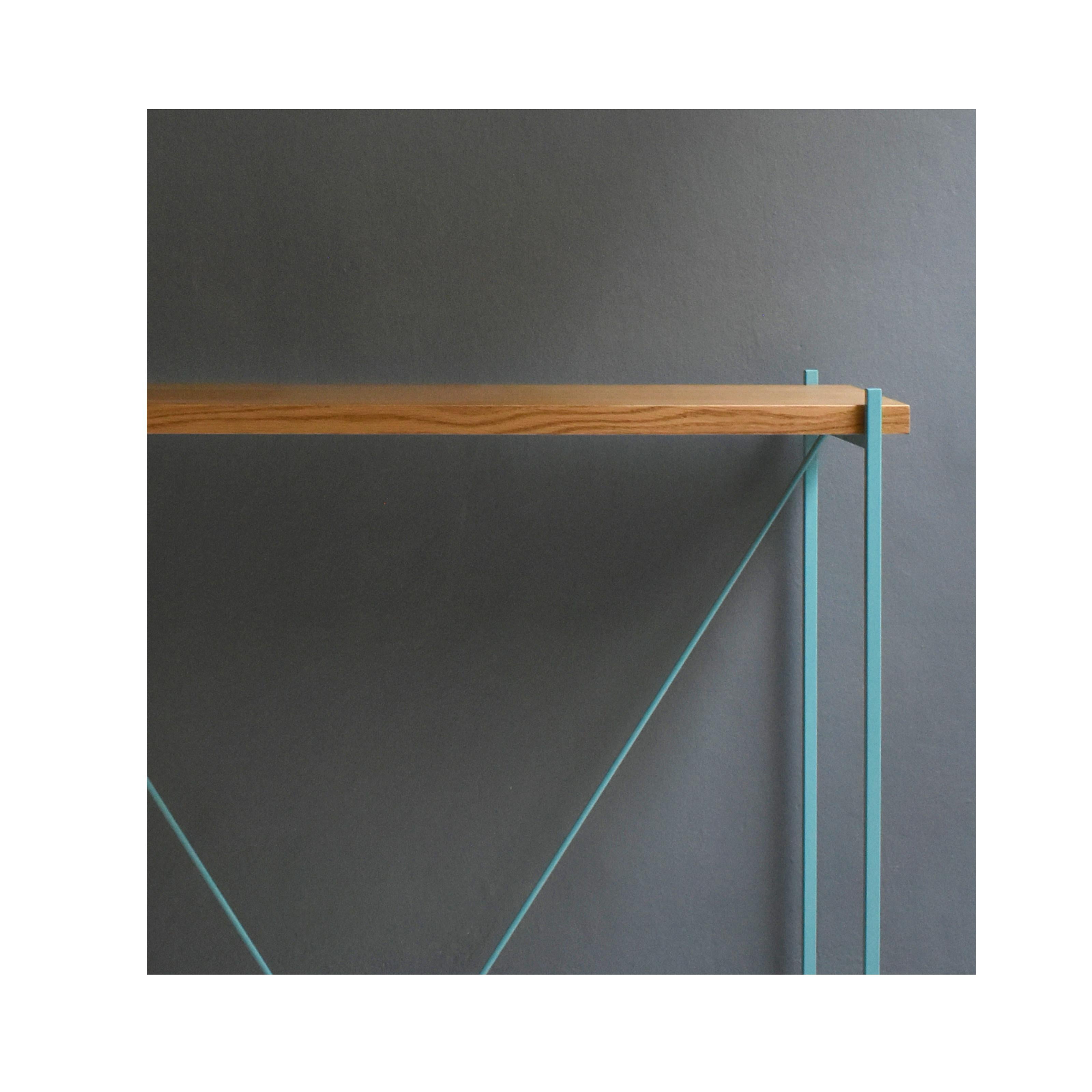 Modern Console 'Tekno', Light-Blue Iron Structure and Wood Top For Sale