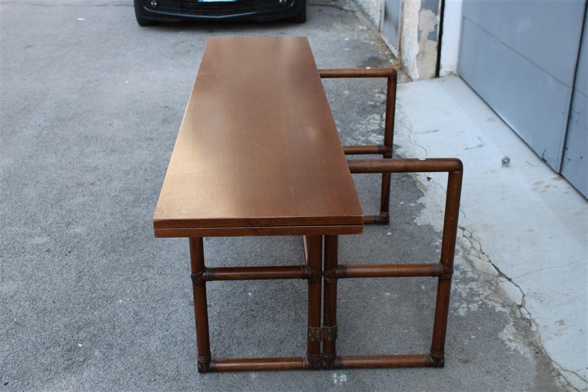 Walnut Wood and Leather Convertible Table Console  McGuire 1970 For Sale 6