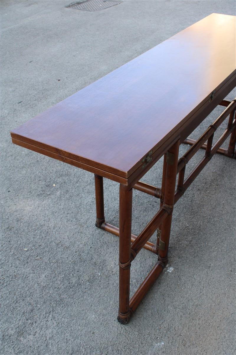 Walnut Wood and Leather Convertible Table Console  McGuire 1970 For Sale 8