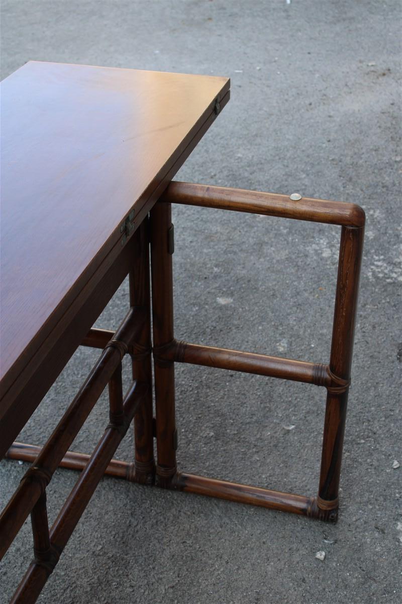 Walnut Wood and Leather Convertible Table Console  McGuire 1970 For Sale 9