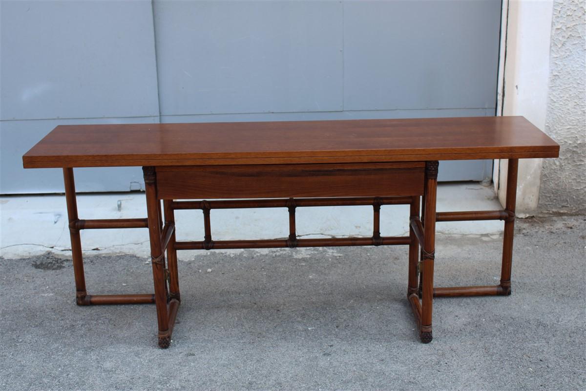Walnut Wood and Leather Convertible Table Console  McGuire 1970 