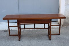 Table console convertible en noyer et cuir  McGuire 1970