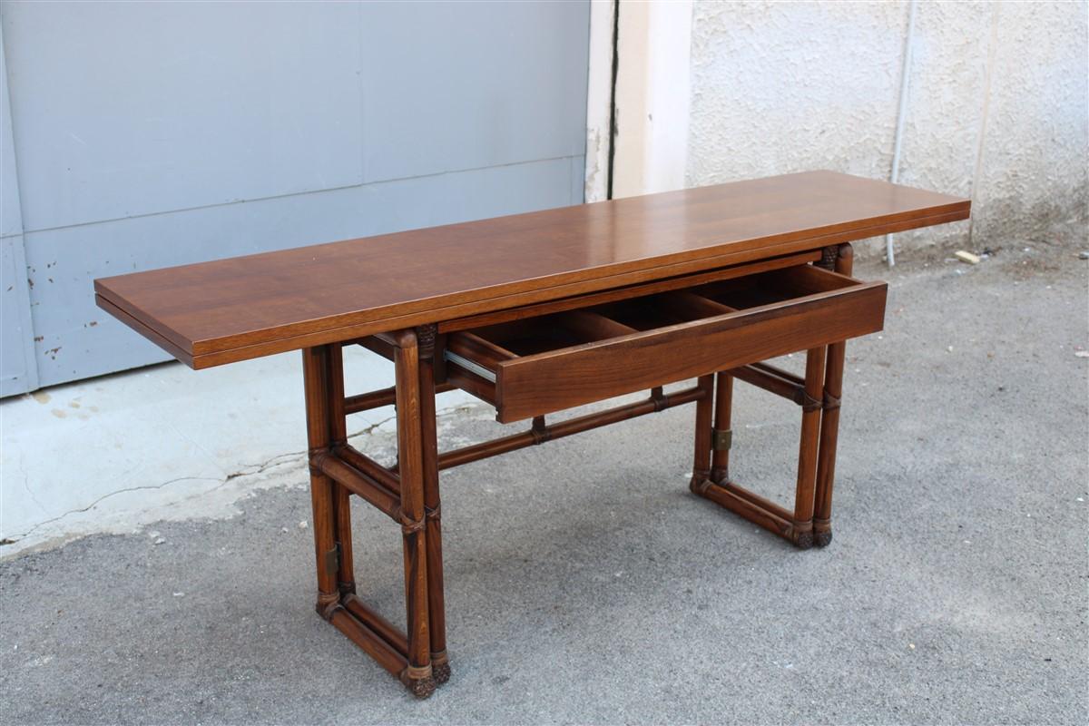 Walnut Wood and Leather Convertible Table Console  McGuire 1970 In Good Condition For Sale In Palermo, Sicily