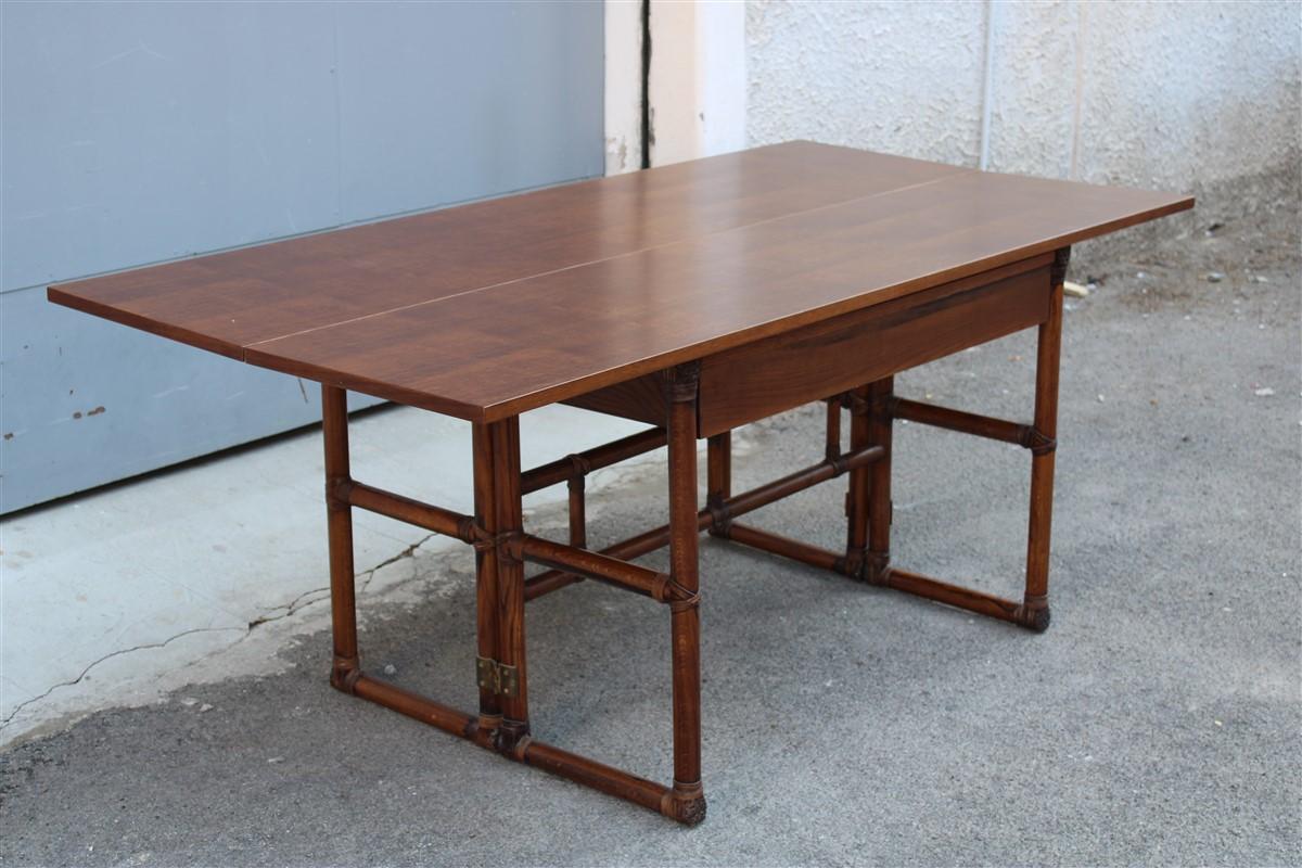 Late 20th Century Walnut Wood and Leather Convertible Table Console  McGuire 1970 For Sale