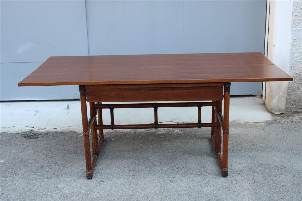 Walnut Wood and Leather Convertible Table Console  McGuire 1970 For Sale 2