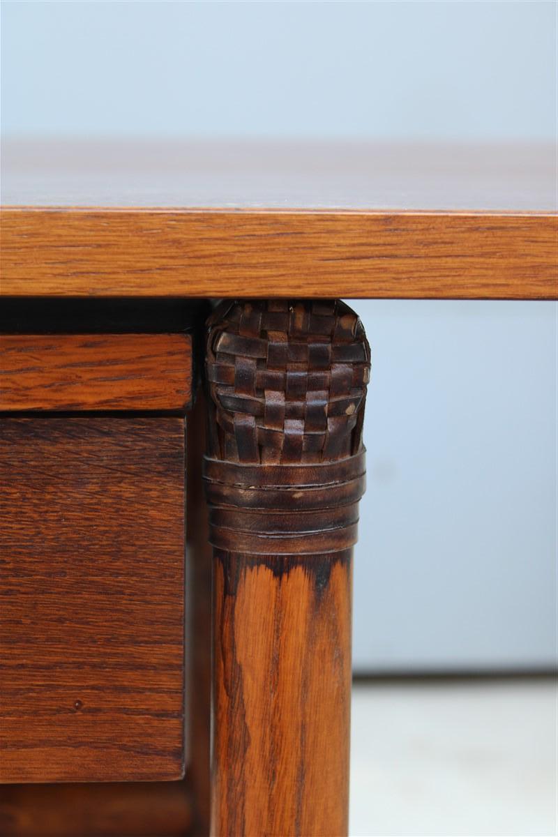 Walnut Wood and Leather Convertible Table Console  McGuire 1970 For Sale 3