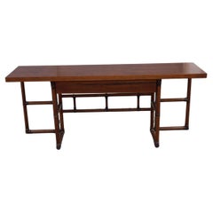 Walnut Wood and Leather Convertible Table Console  McGuire 1970
