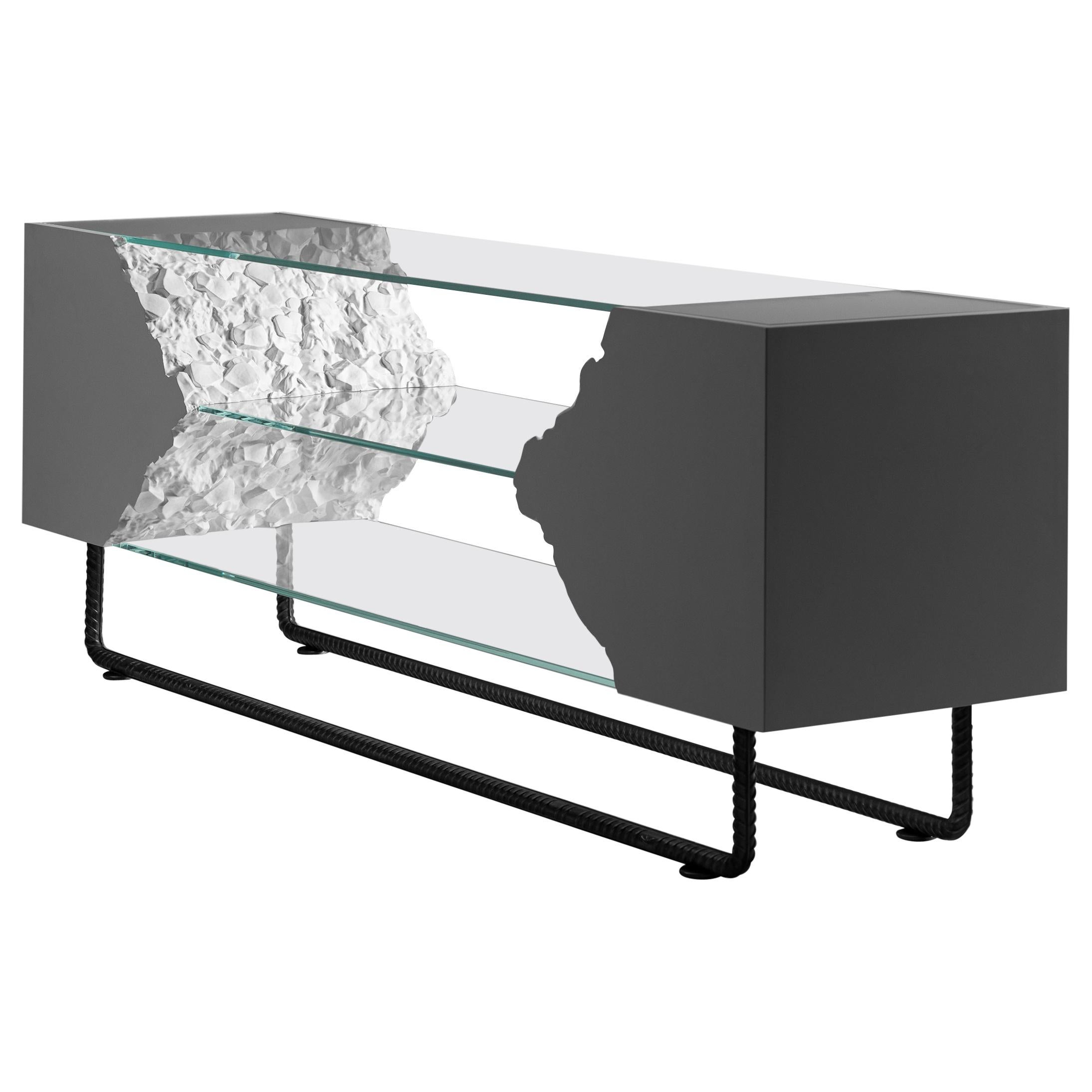 Console / TV Table Break Free Collection from Glass and Wood for Wild Interior For Sale