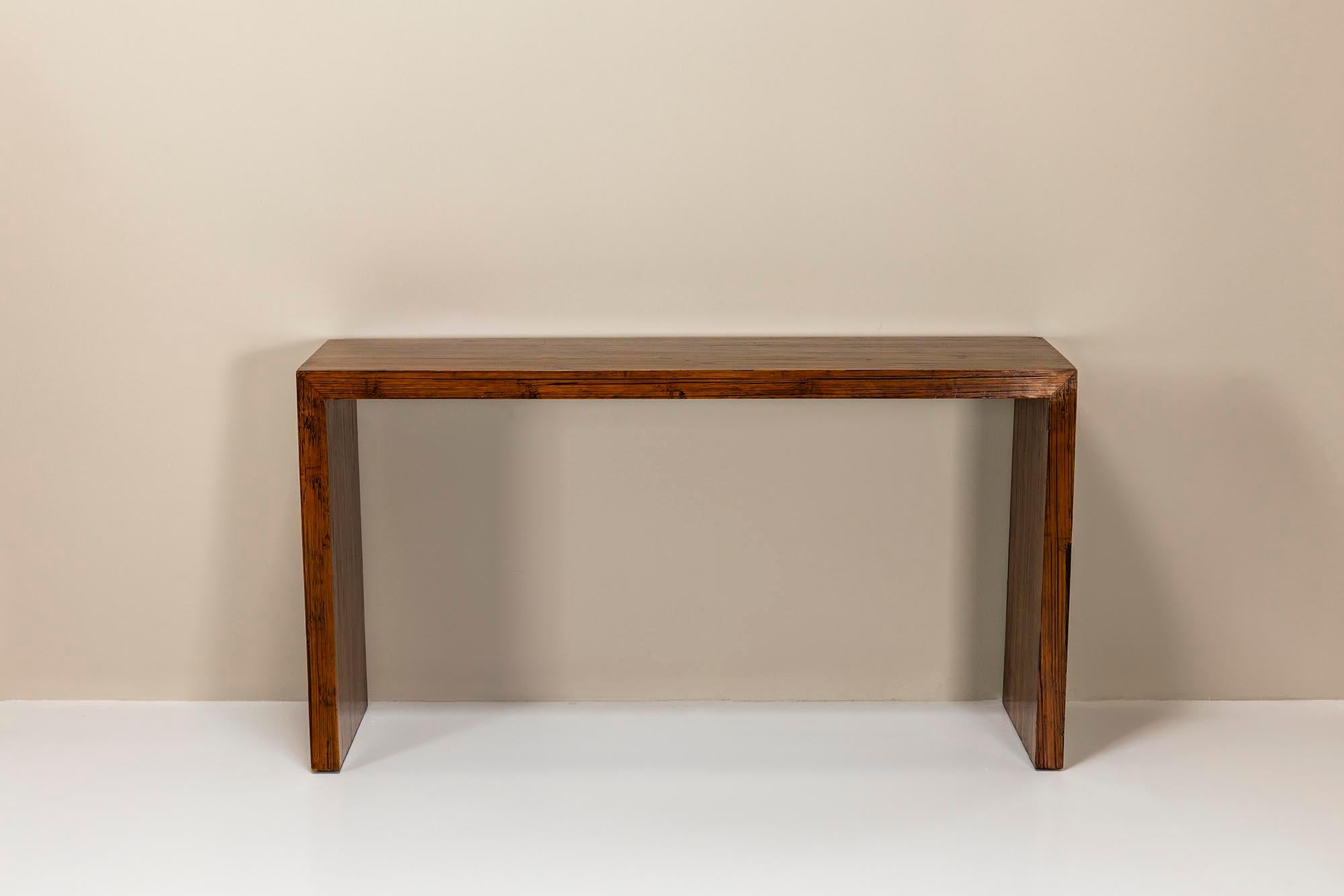 Mid-Century Modern Console Veneered in Dark Stained Bamboo, Belgium 1980s For Sale