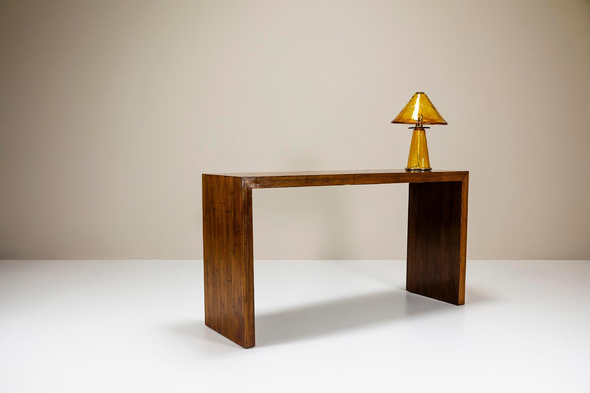 Late 20th Century Console Veneered in Dark Stained Bamboo, Belgium 1980s For Sale
