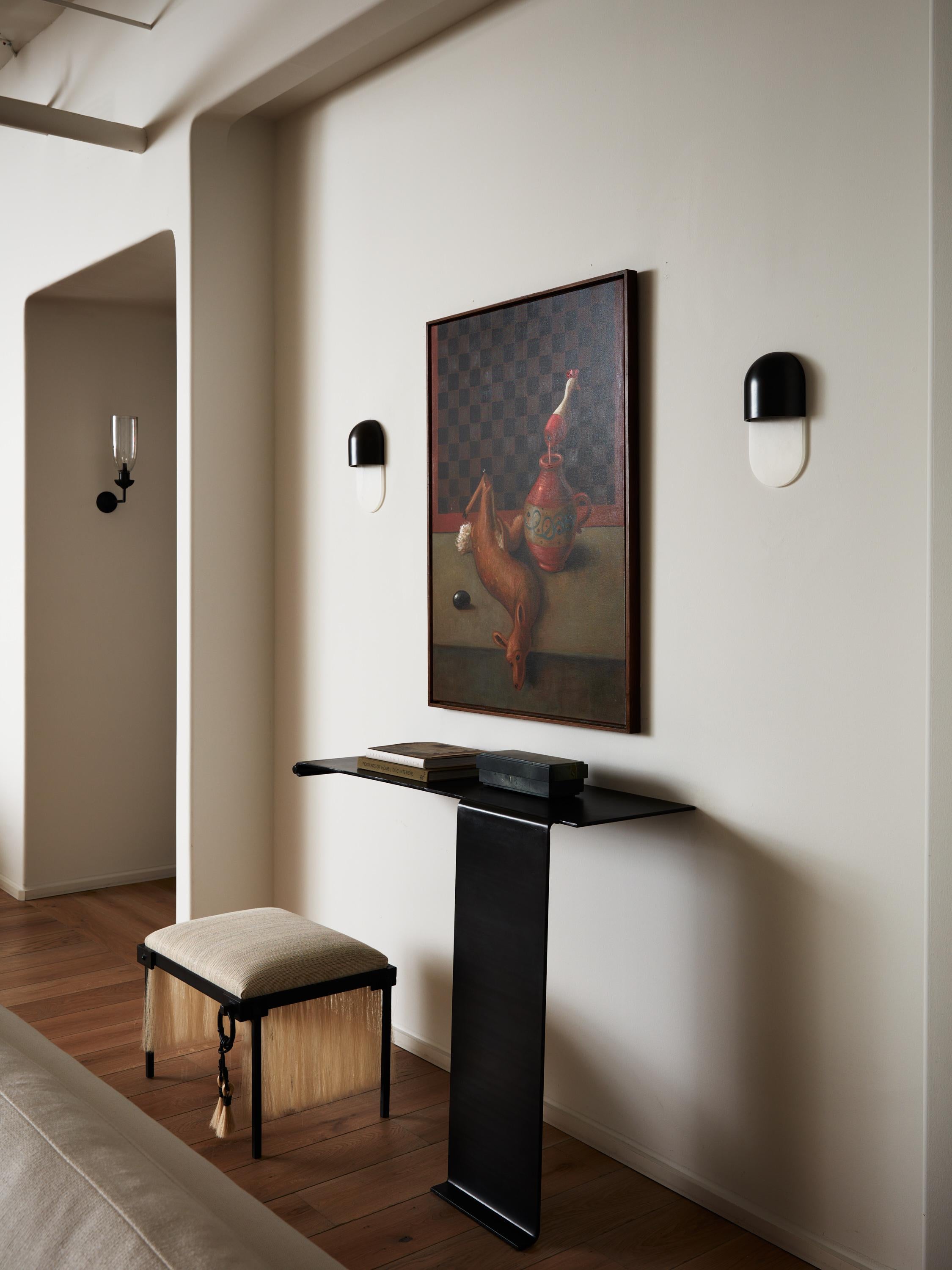 Console w/ Singular Mount Peg Modern Levered Waterfall Floating Blackened Steel For Sale 3
