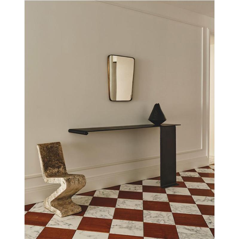 Contemporary Console w/ Singular Mount Peg Modern Levered Waterfall Floating Blackened Steel For Sale