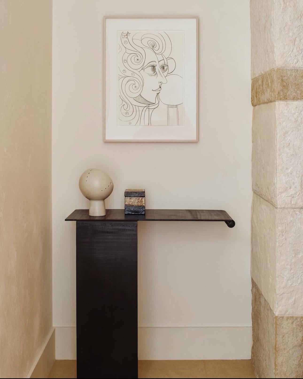 Console w/ Singular Mount Peg Modern Levered Waterfall Floating Blackened Steel For Sale 2