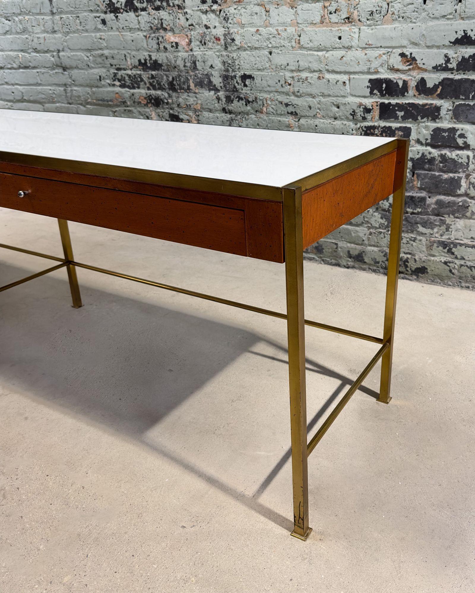 Console w/Vitrolite Glass and Brass Style of Paul McCobb, 1960 For Sale 4