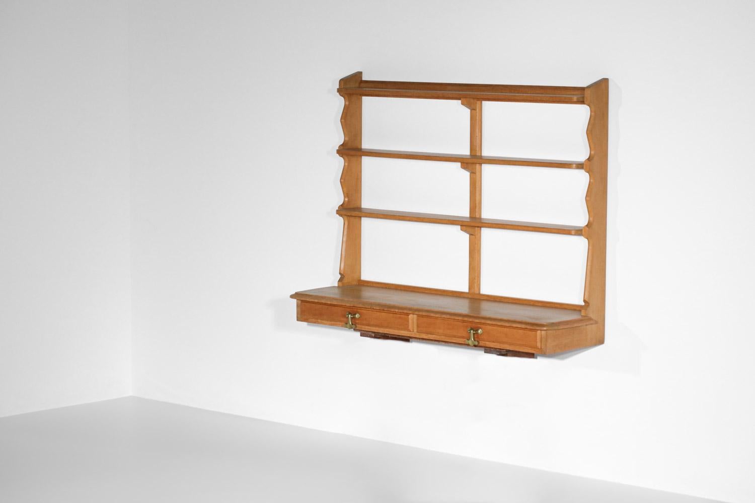 Mid-Century Modern Console Wall Shelf by Guillerme and Chambered Solid Oak 60s