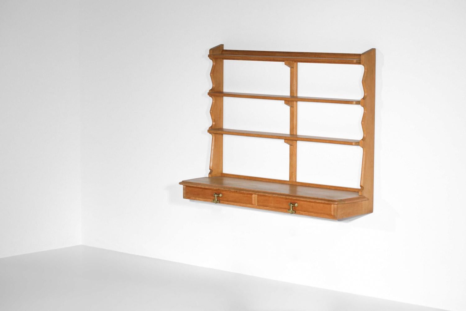 Brass Console Wall Shelf by Guillerme and Chambered Solid Oak 60s