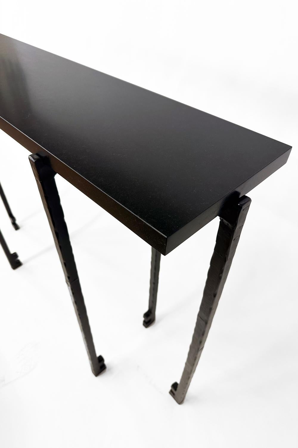 Console with Absolute Black Granite Contemporary Hand Sculpted Blackened Steel In New Condition For Sale In Bronx, NY