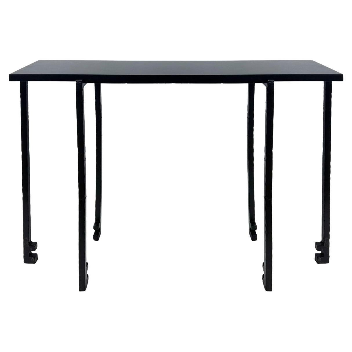 Console with Absolute Black Granite Contemporary Hand Sculpted Blackened Steel