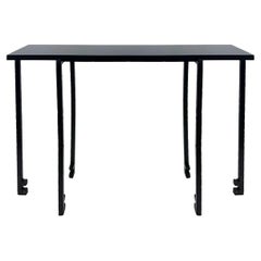 Console with Absolute Black Granite Contemporary Hand Sculpted Blackened Steel