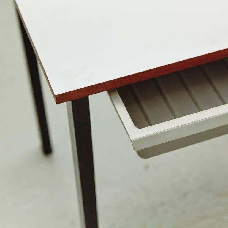 Mid-Century Modern Console with Drawer Grey Formica Cite Cansado, circa 1950 by Charlotte Perriand For Sale