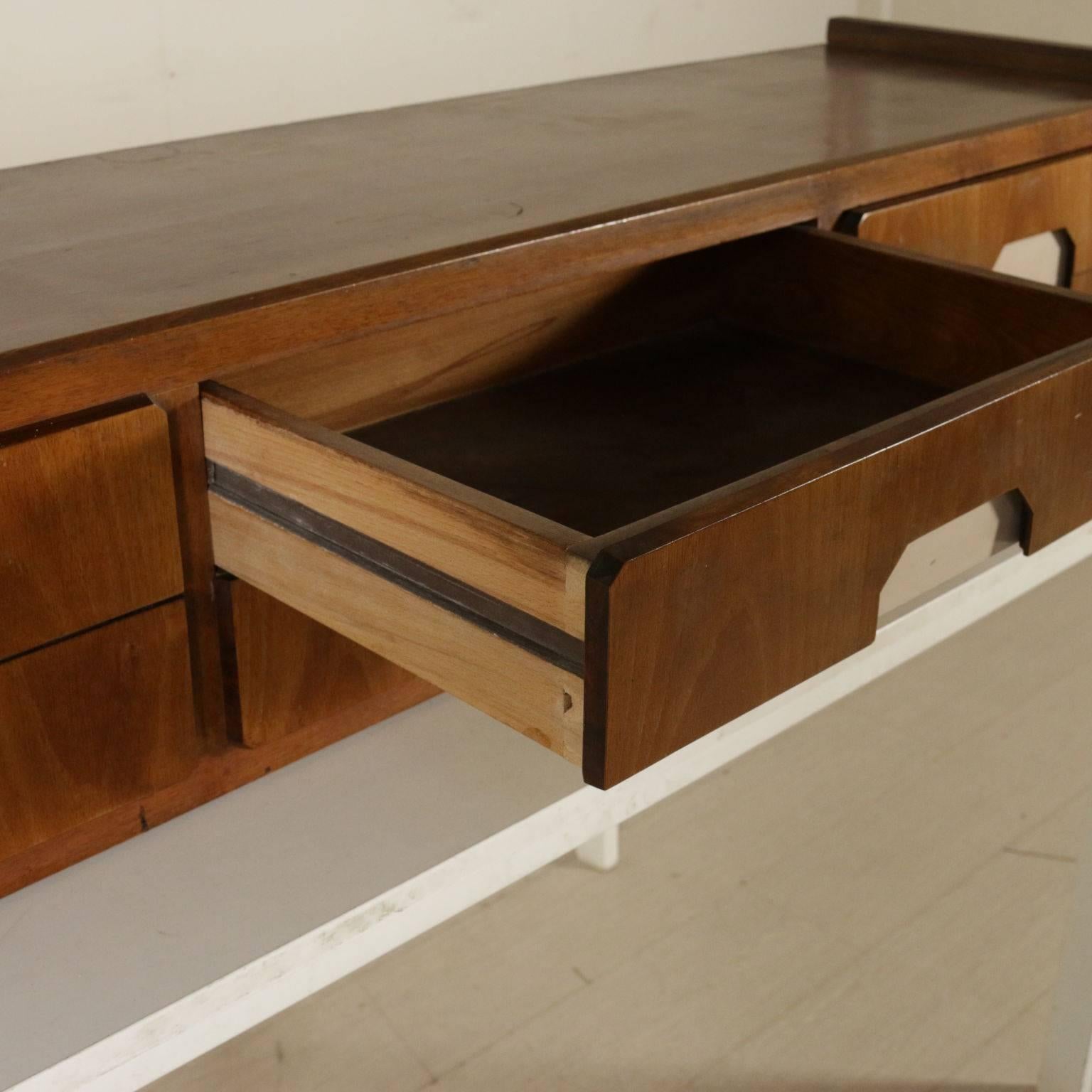 Mid-Century Modern Console with Drawers Walnut Veneer Formica Vintage, Italy, 1960s